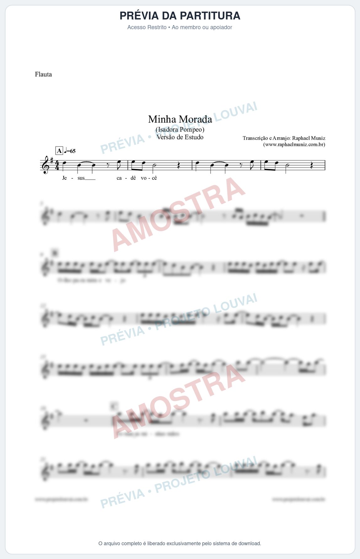 Prévia protegida da primeira página da partitura Partitura para Flauta Transversal - Minha Morada (Versão de Estudo) - Isadora Pompeo