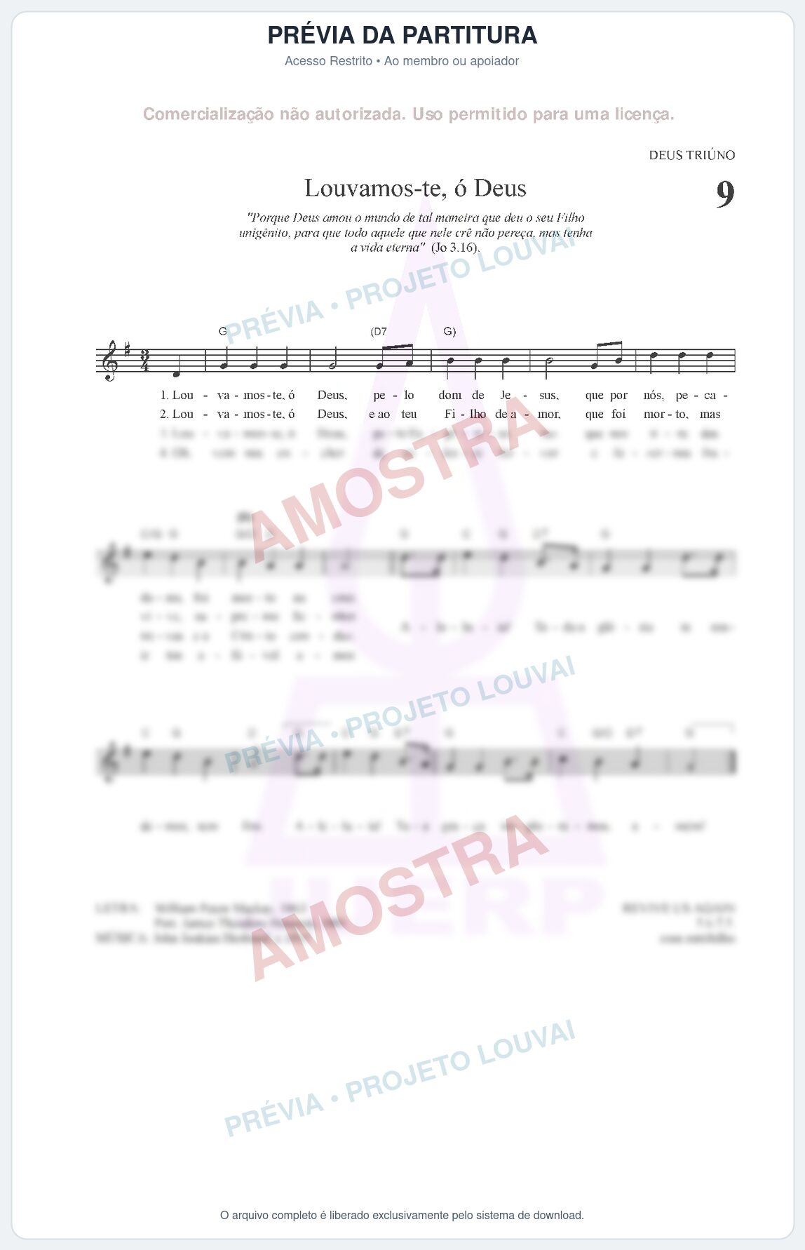 Prévia protegida da primeira página da partitura Partitura para Alaúde - Louvamos-te, ó Deus - HCC nº9 - Clássicos do Gospel