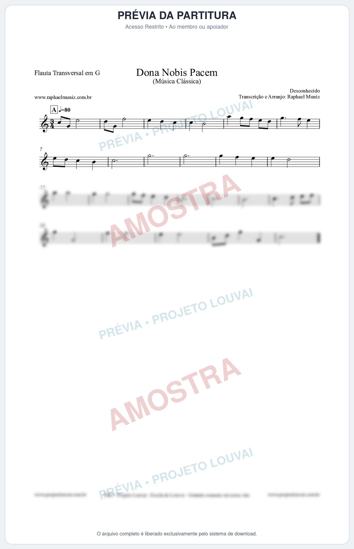Prévia protegida da primeira página da partitura Partitura para Flauta Transversal em G - Dona Nobis Pacem - Música Clássica
