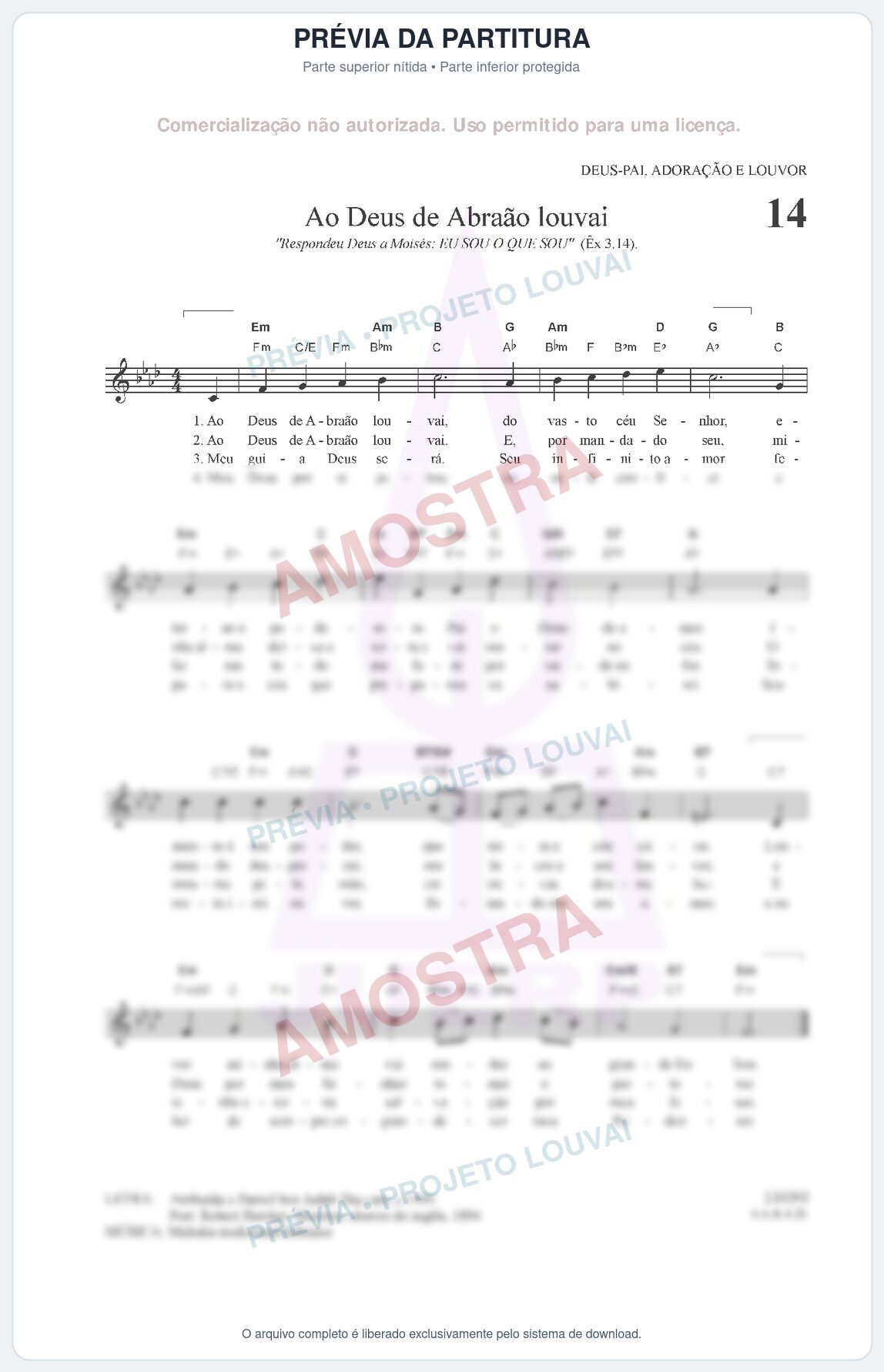 Prévia protegida da primeira página da partitura Partitura para Clarinete em Sol - Ao Deus de Abraão louvai - HCC nº14 - Clássicos do Gospel