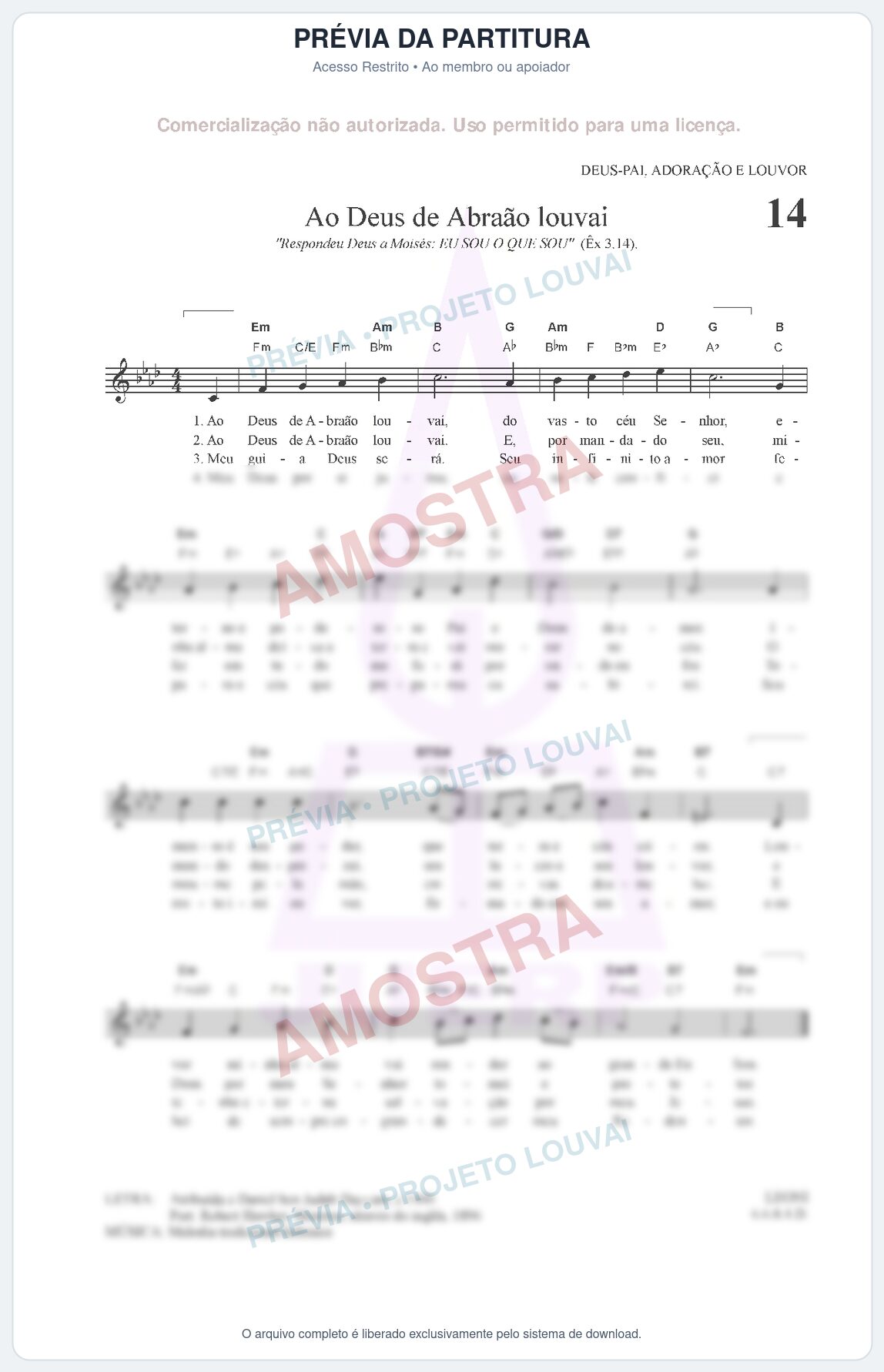 Prévia protegida da primeira página da partitura Partitura para Alaúde - Ao Deus de Abraão louvai - HCC nº14 - Clássicos do Gospel