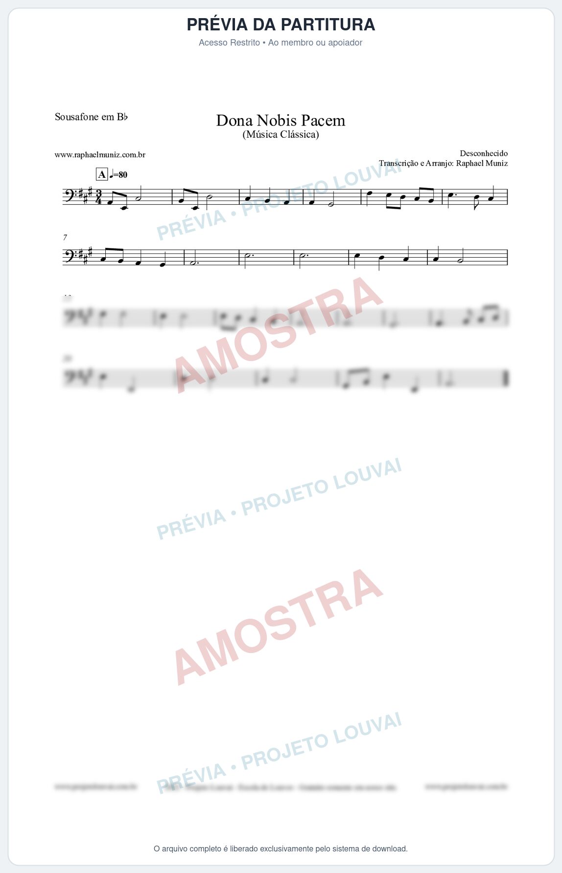 Prévia protegida da primeira página da partitura Partitura para Sousafone em Bb - Dona Nobis Pacem - Música Clássica