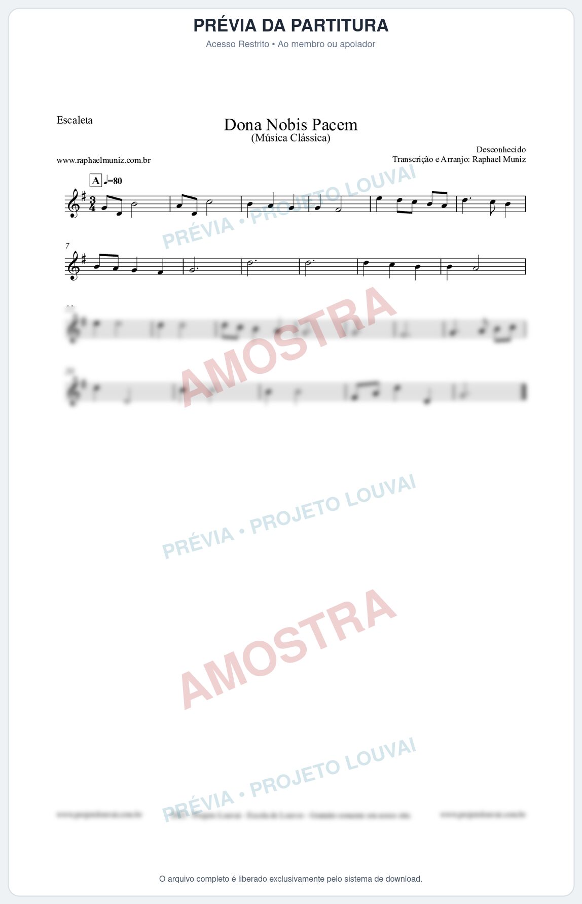 Prévia protegida da primeira página da partitura Partitura para Escaleta - Dona Nobis Pacem - Música Clássica