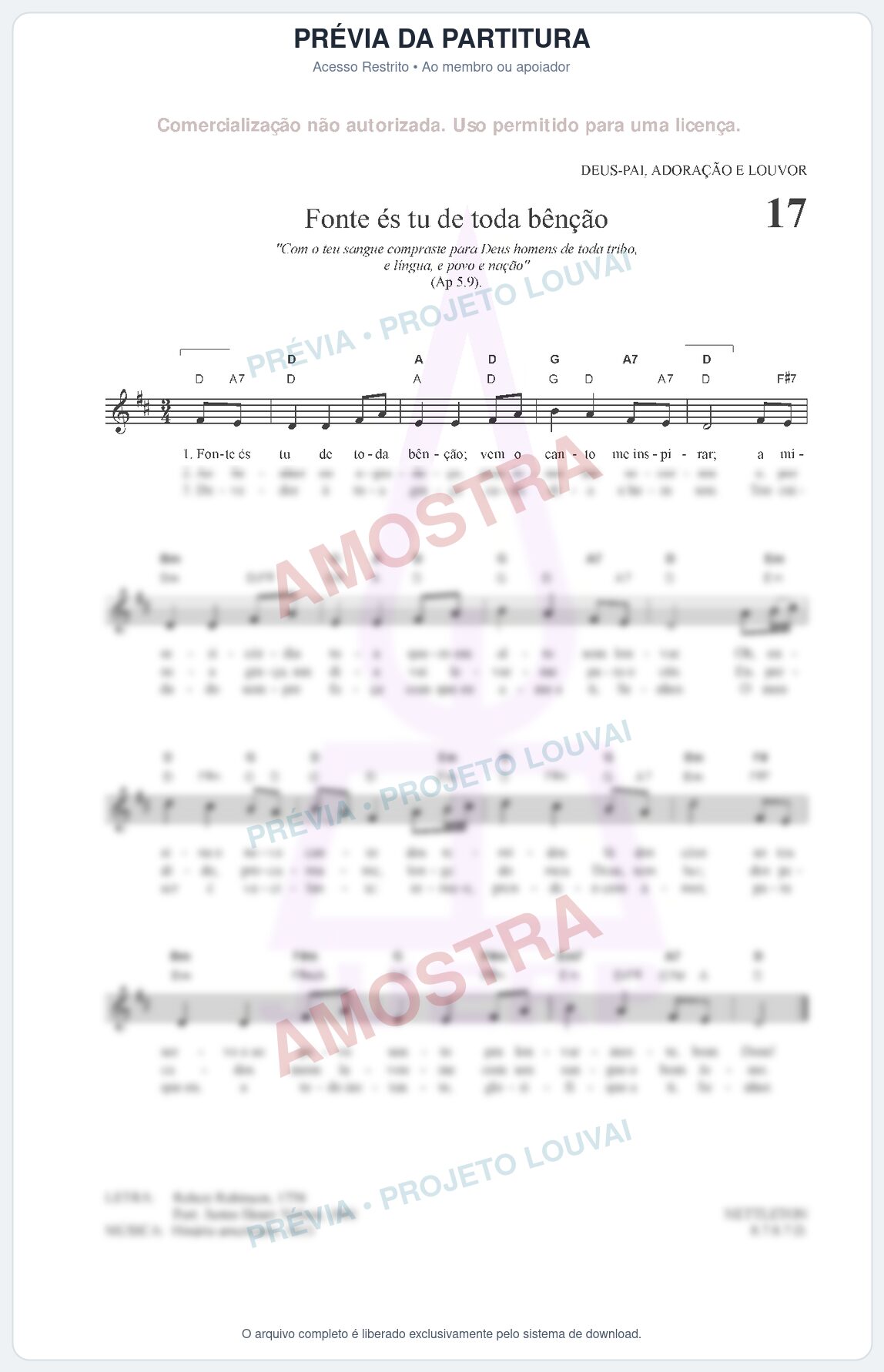 Prévia protegida da primeira página da partitura Partitura para Clarinete em Dó - Fonte és tu de toda bênção - HCC nº17 - Clássicos do Gospel