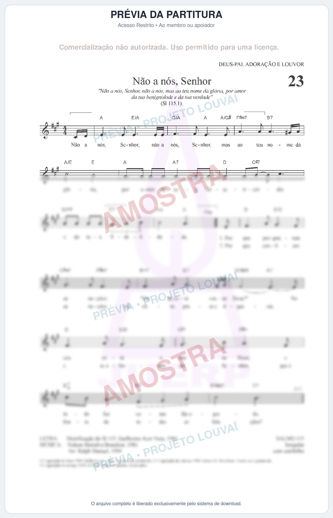 Prévia protegida da primeira página da partitura Partitura para Clarinete em Lá - Não a nós, Senhor - HCC nº23 - Clássicos do Gospel