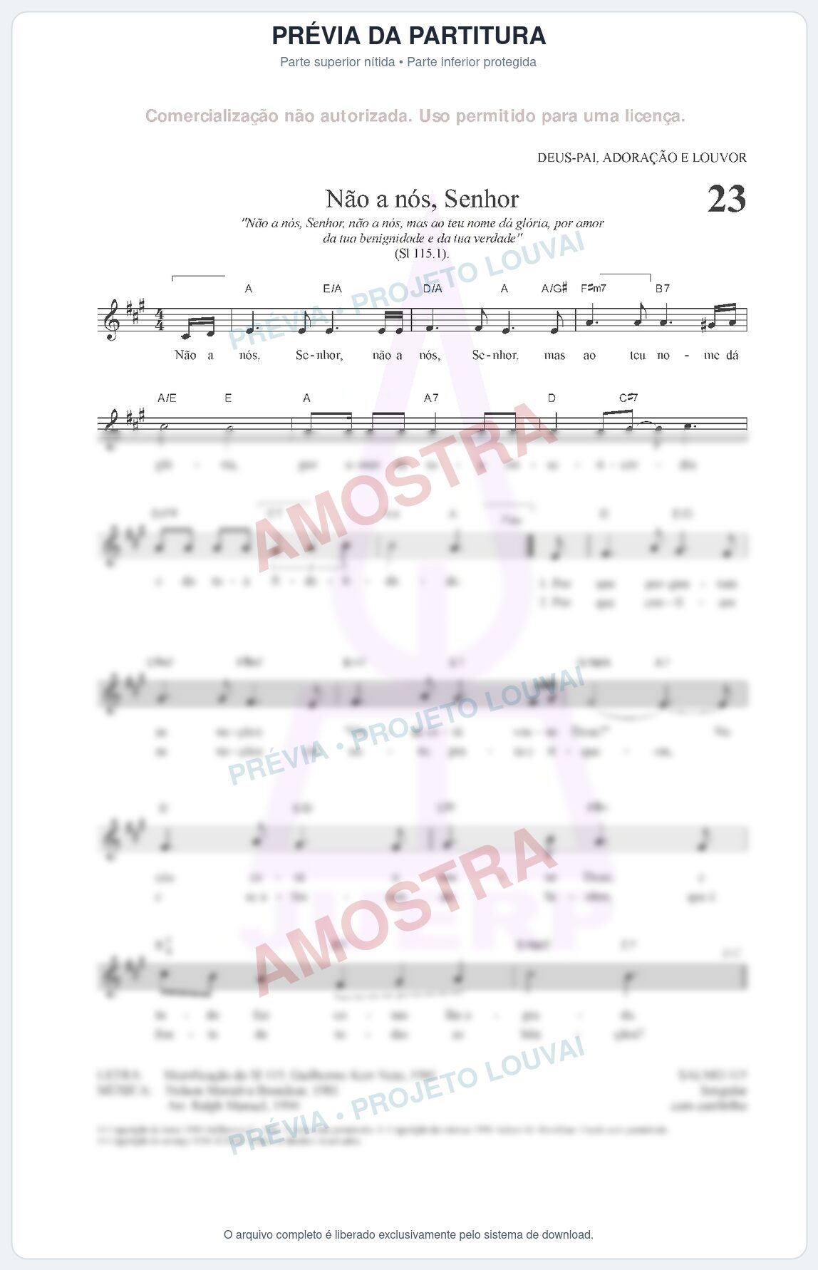 Prévia protegida da primeira página da partitura Partitura para Clarinete em Sol - Não a nós, Senhor - HCC nº23 - Clássicos do Gospel