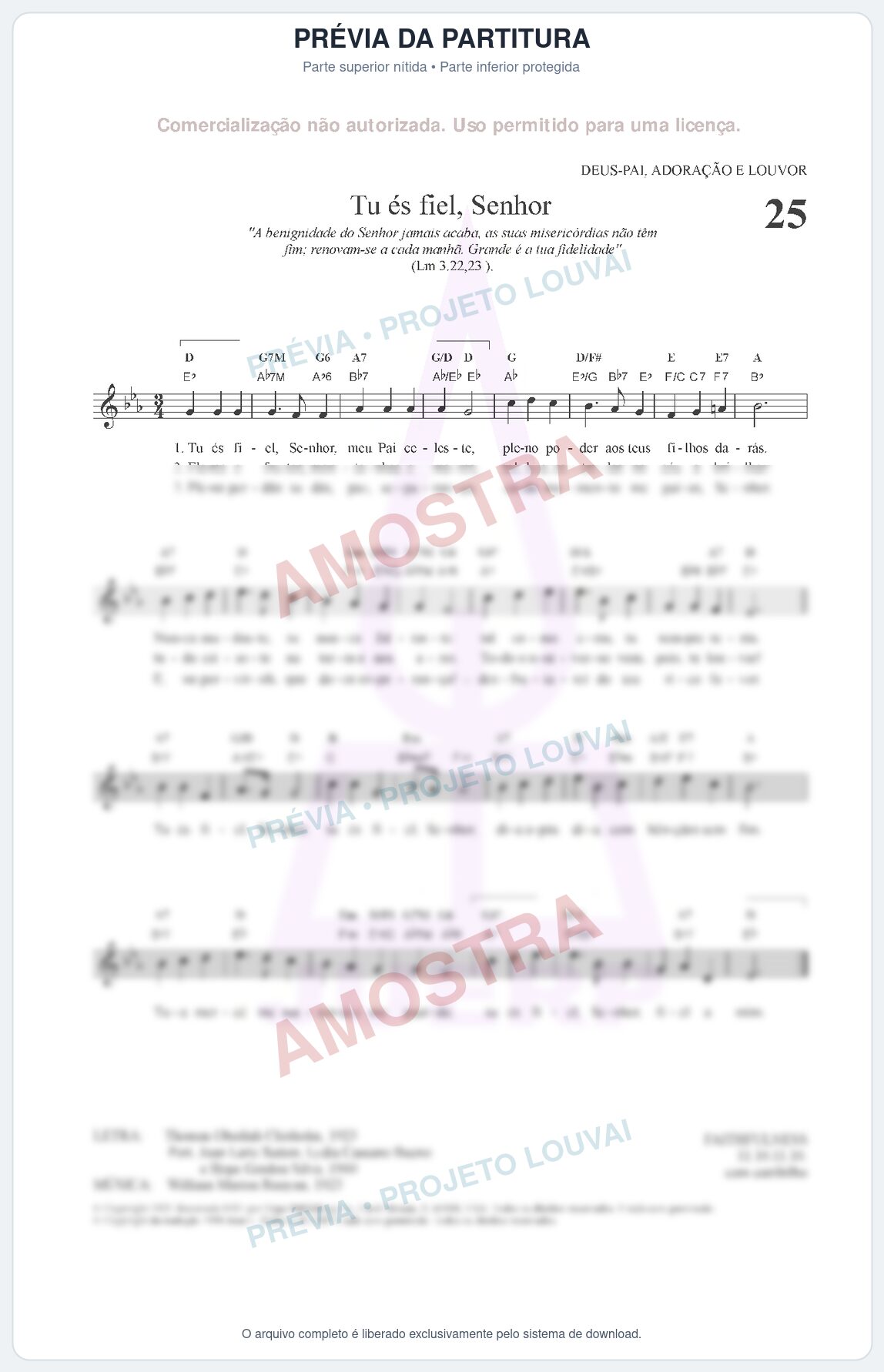 Prévia protegida da primeira página da partitura Partitura para Clarinete em Sol - Tu és fiel, Senhor - HCC nº25 - Clássicos do Gospel