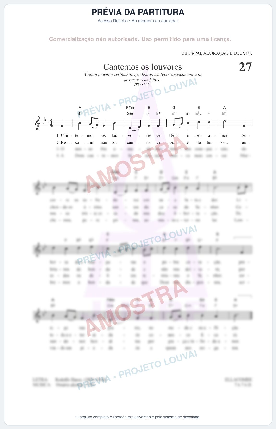 Prévia protegida da primeira página da partitura Partitura para Metalofone alto - Cantemos os louvores - HCC nº27 - Clássicos do Gospel