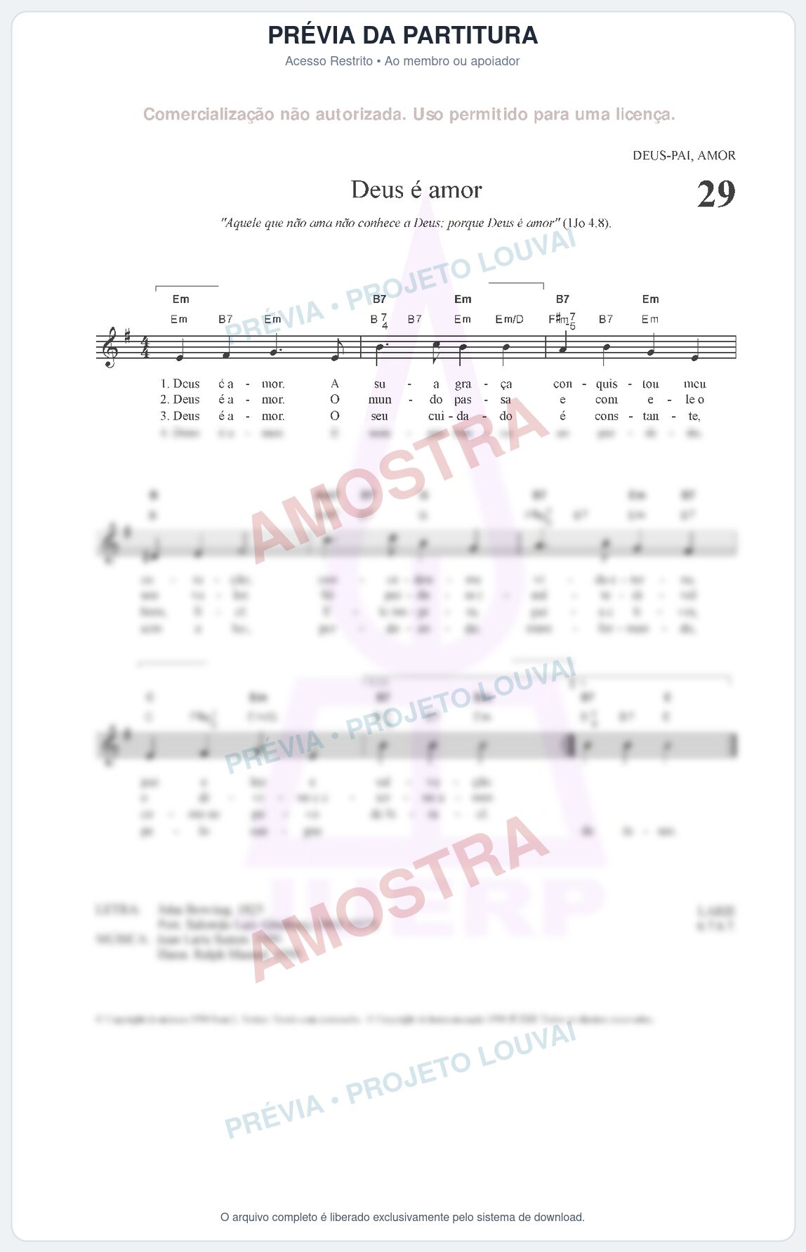 Prévia protegida da primeira página da partitura Partitura para Clarinete em Dó - Deus é amor - HCC nº29 - Clássicos do Gospel