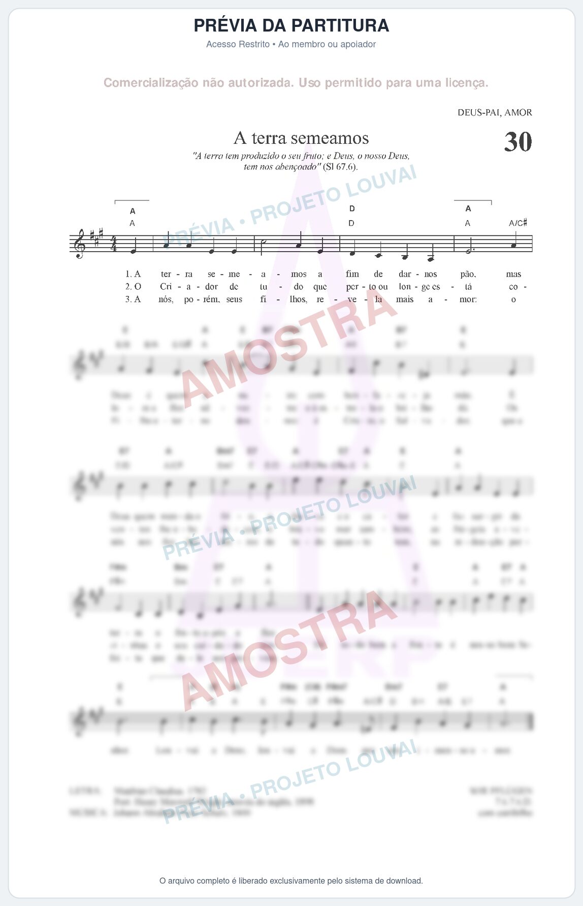 Prévia protegida da primeira página da partitura Partitura para Metalofone alto - A terra semeamos - HCC nº30 - Clássicos do Gospel