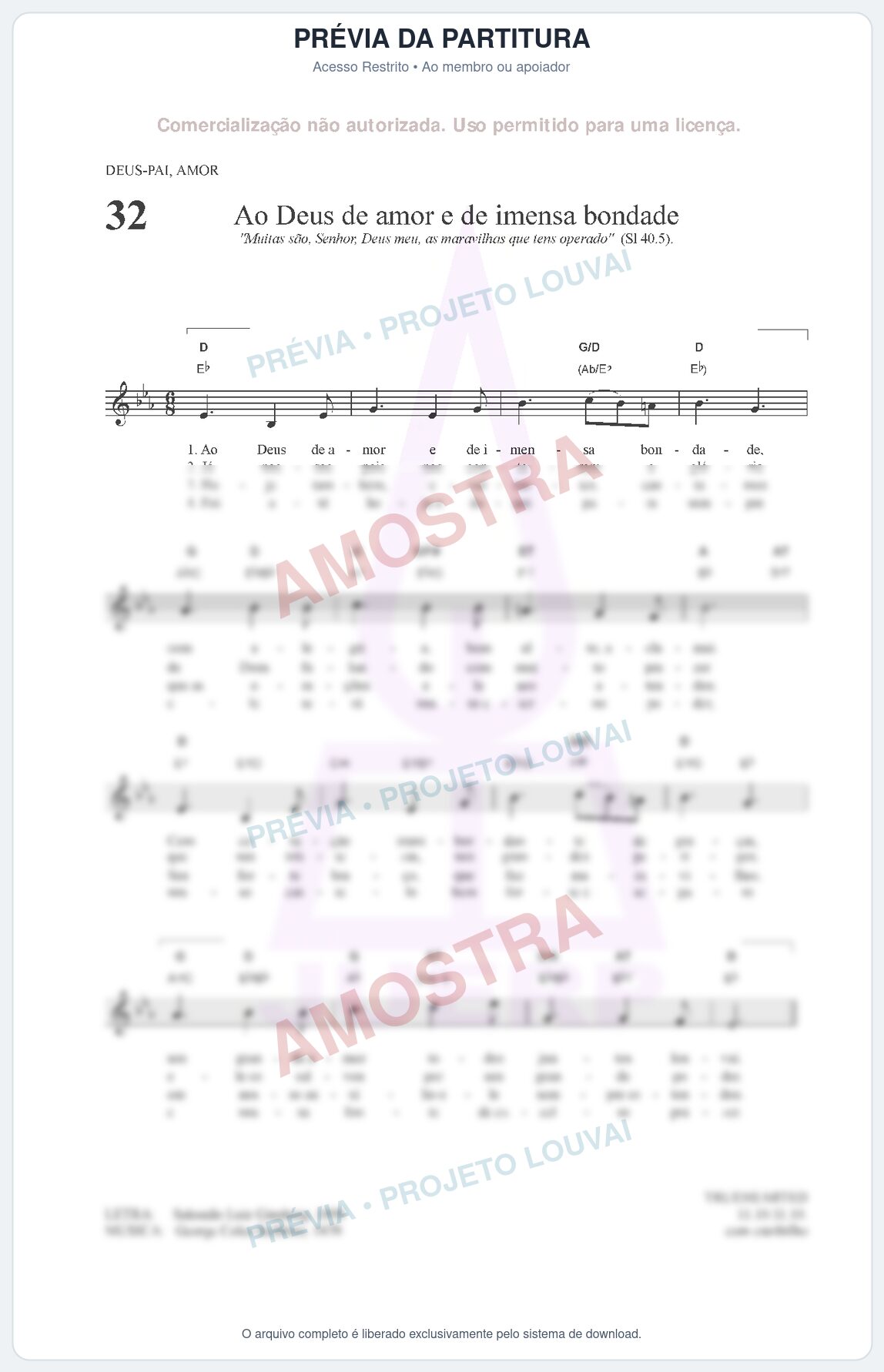 Prévia protegida da primeira página da partitura Partitura para Gaita de Fole - Ao Deus de amor e de imensa bondade - HCC nº32 - Clássicos do Gospel