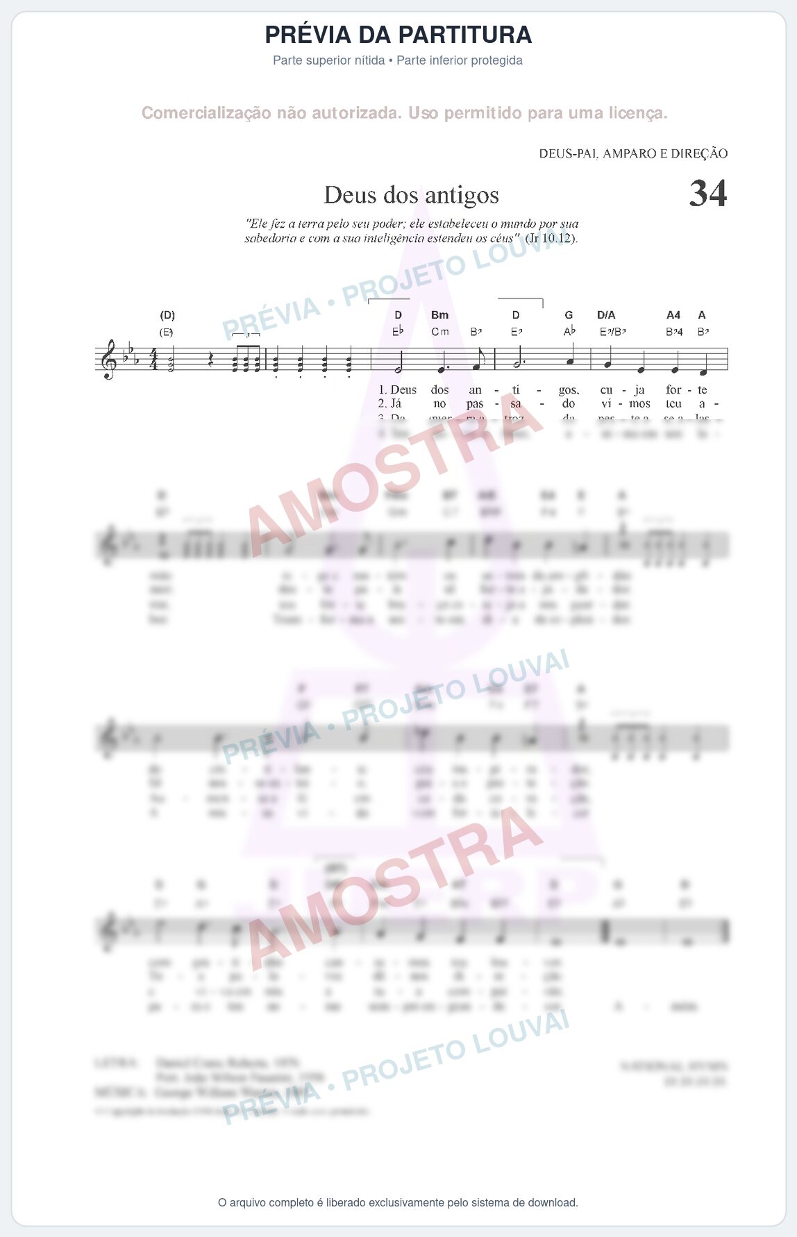 Prévia protegida da primeira página da partitura Partitura para Clarinete em Sol - Deus dos antigos - HCC nº34 - Clássicos do Gospel