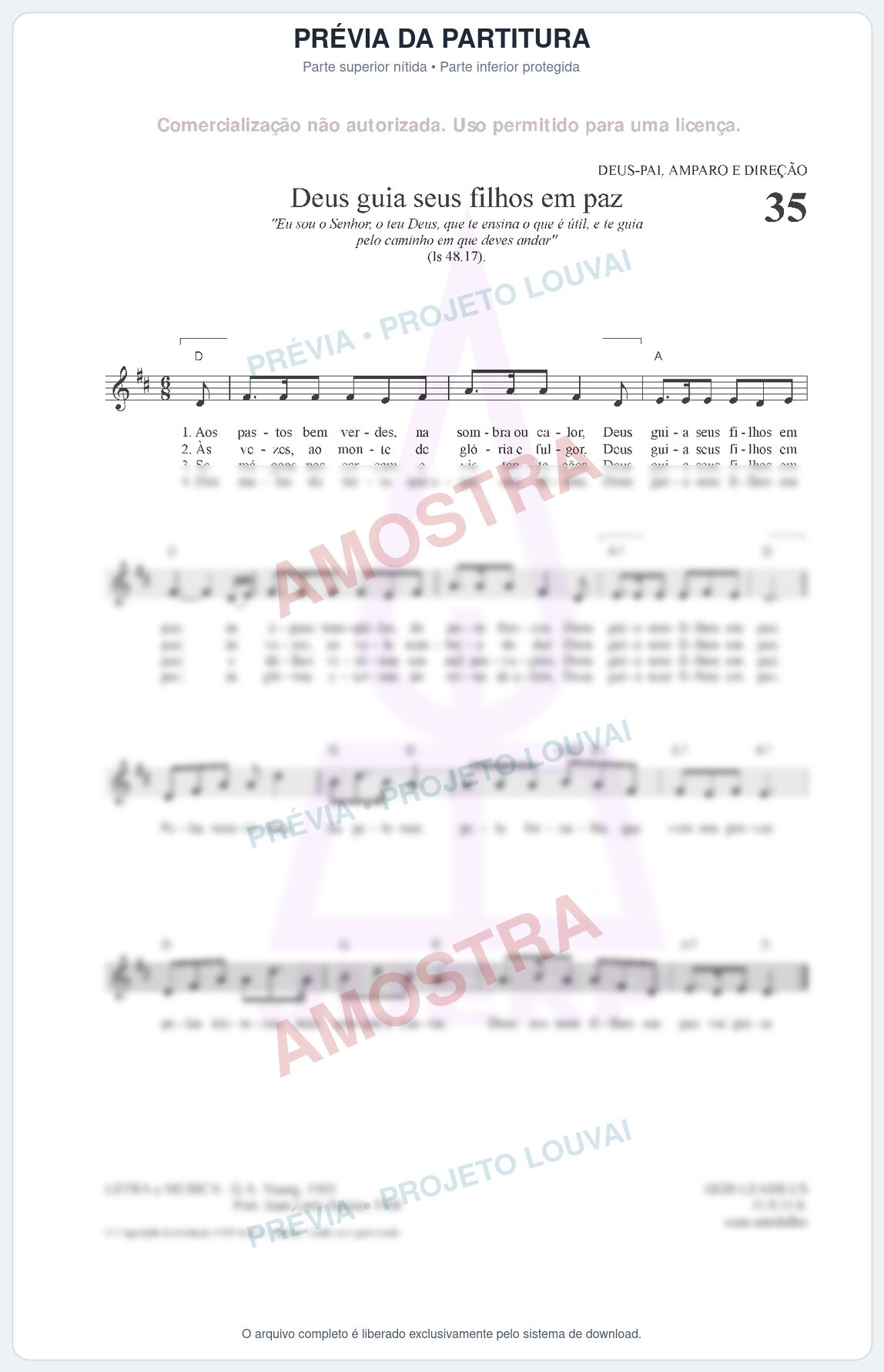 Prévia protegida da primeira página da partitura Partitura para Clarinete em Sol - Deus guia seus filhos em paz - HCC nº35 - Clássicos do Gospel