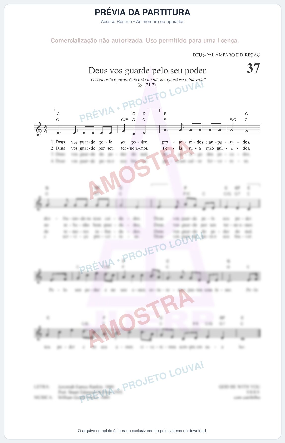 Prévia protegida da primeira página da partitura Partitura para Clarinete em Dó - Deus vos guarde pelo seu poder - HCC nº37 - Clássicos do Gospel