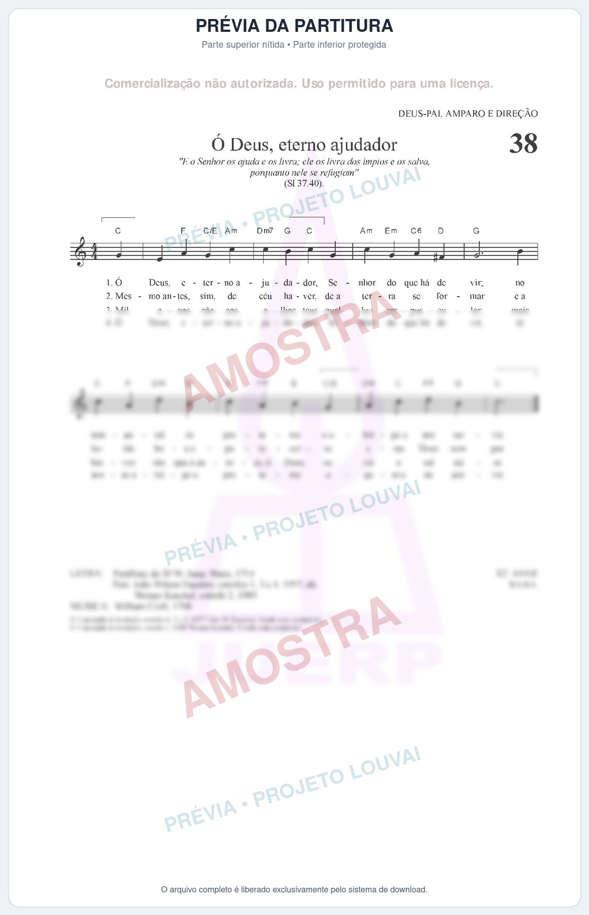 Prévia protegida da primeira página da partitura Partitura para Clarinete em Sol - Ó Deus, eterno ajudador - HCC nº38 - Clássicos do Gospel