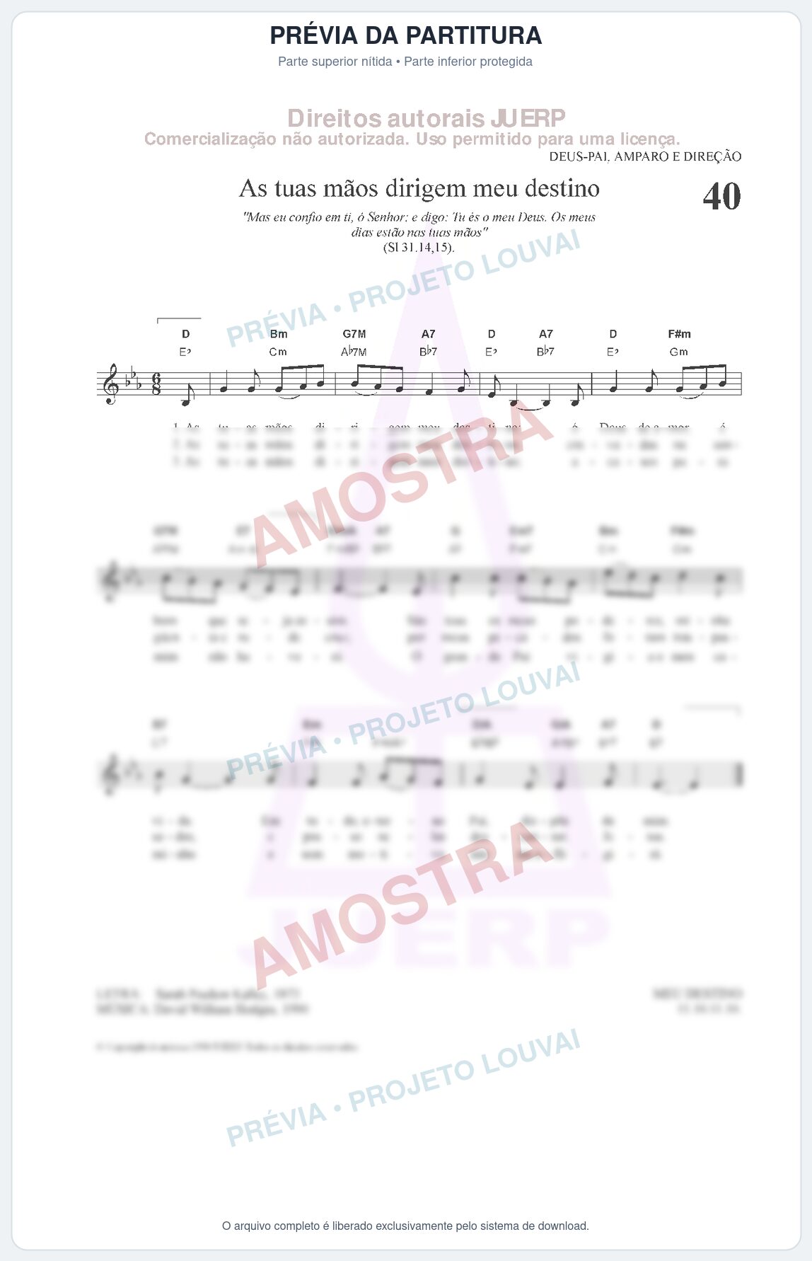 Prévia protegida da primeira página da partitura Partitura para Clarinete em Sol - As tuas mãos dirigem meu destino - HCC nº40 - Clássicos do Gospel