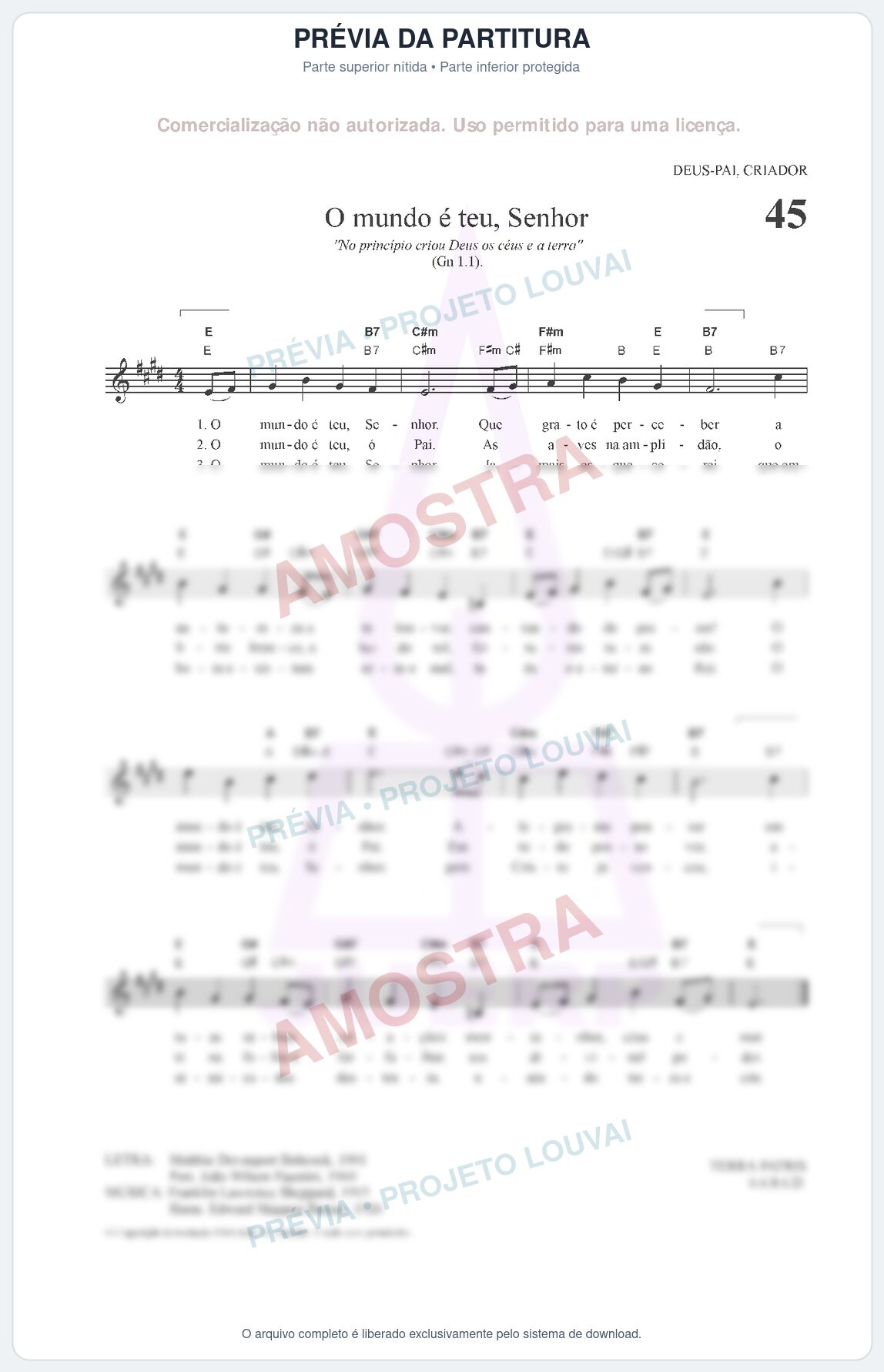 Prévia protegida da primeira página da partitura Partitura para Clarinete em Sol - O mundo é teu, Senhor - HCC nº45 - Clássicos do Gospel