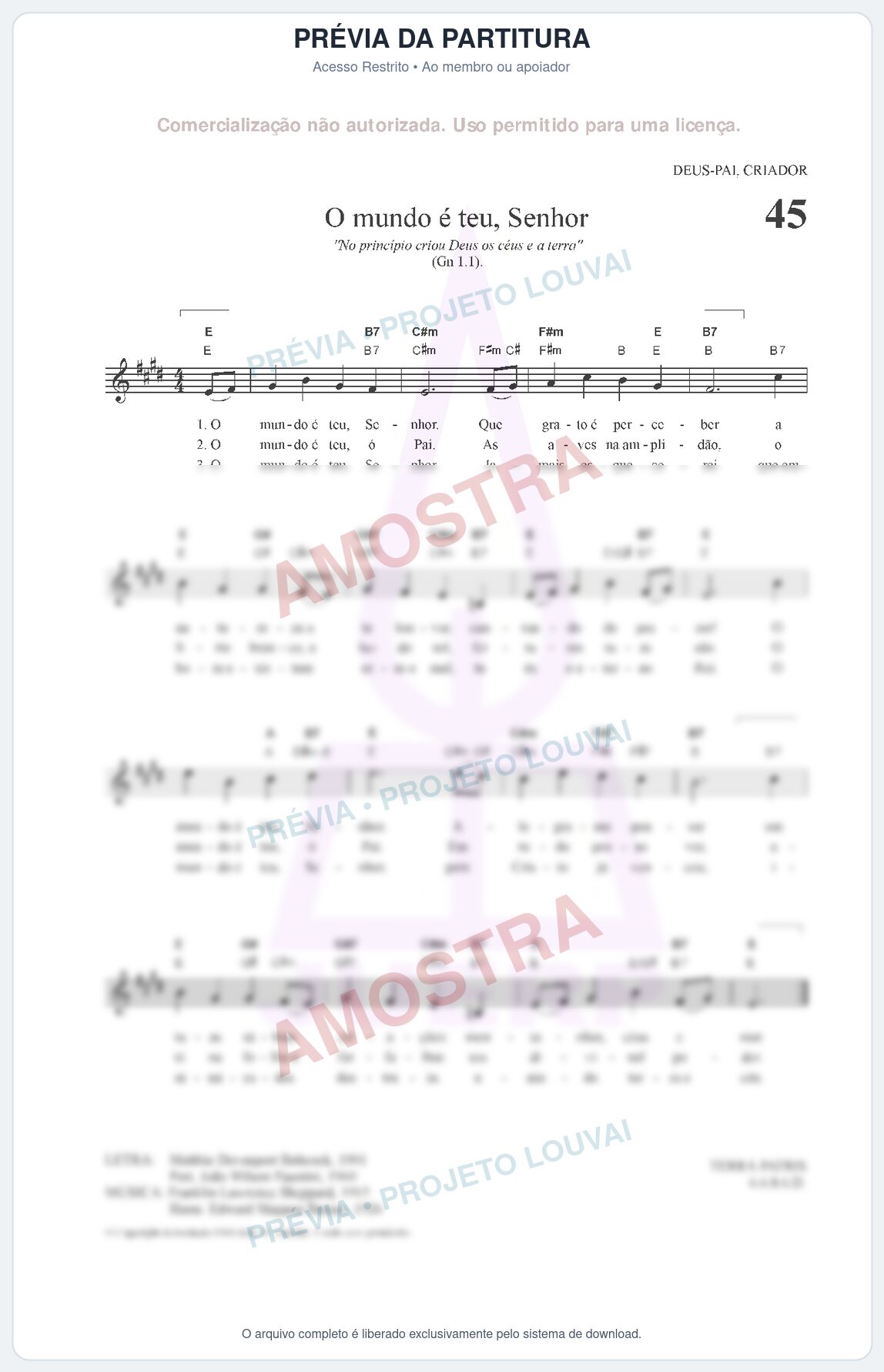 Prévia protegida da primeira página da partitura Partitura para Metalofone alto - O mundo é teu, Senhor - HCC nº45 - Clássicos do Gospel