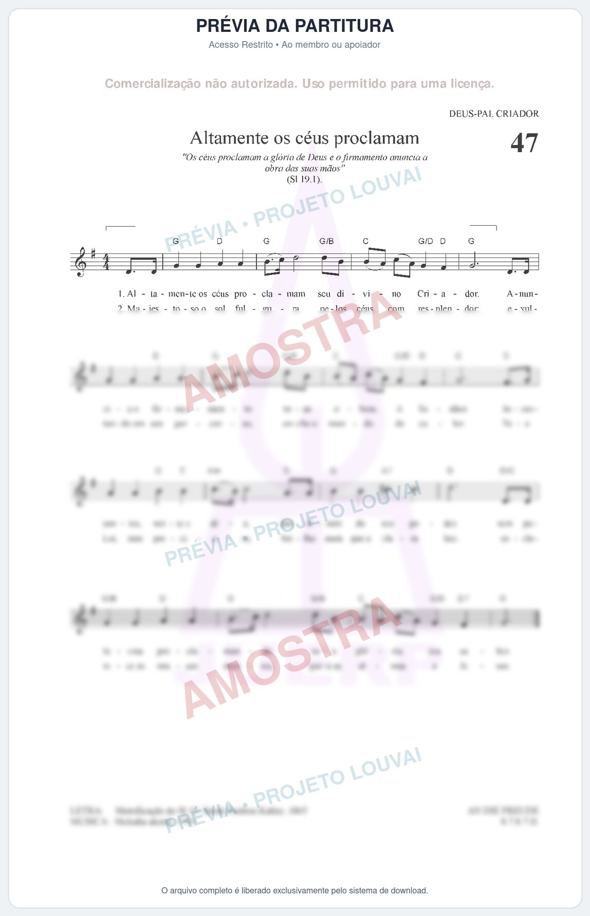 Prévia protegida da primeira página da partitura Partitura para Clarinete em Lá - Altamente os céus proclamam - HCC nº47 - Clássicos do Gospel