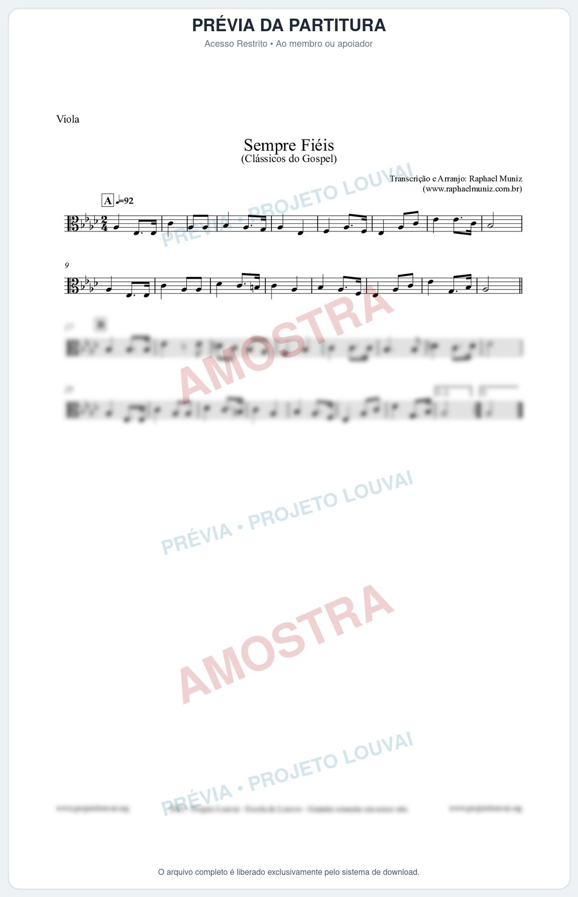 Prévia protegida da primeira página da partitura Partitura para Viola - Sempre Fiéis - Harpa Cristã nº50 - Clássicos do Gospel