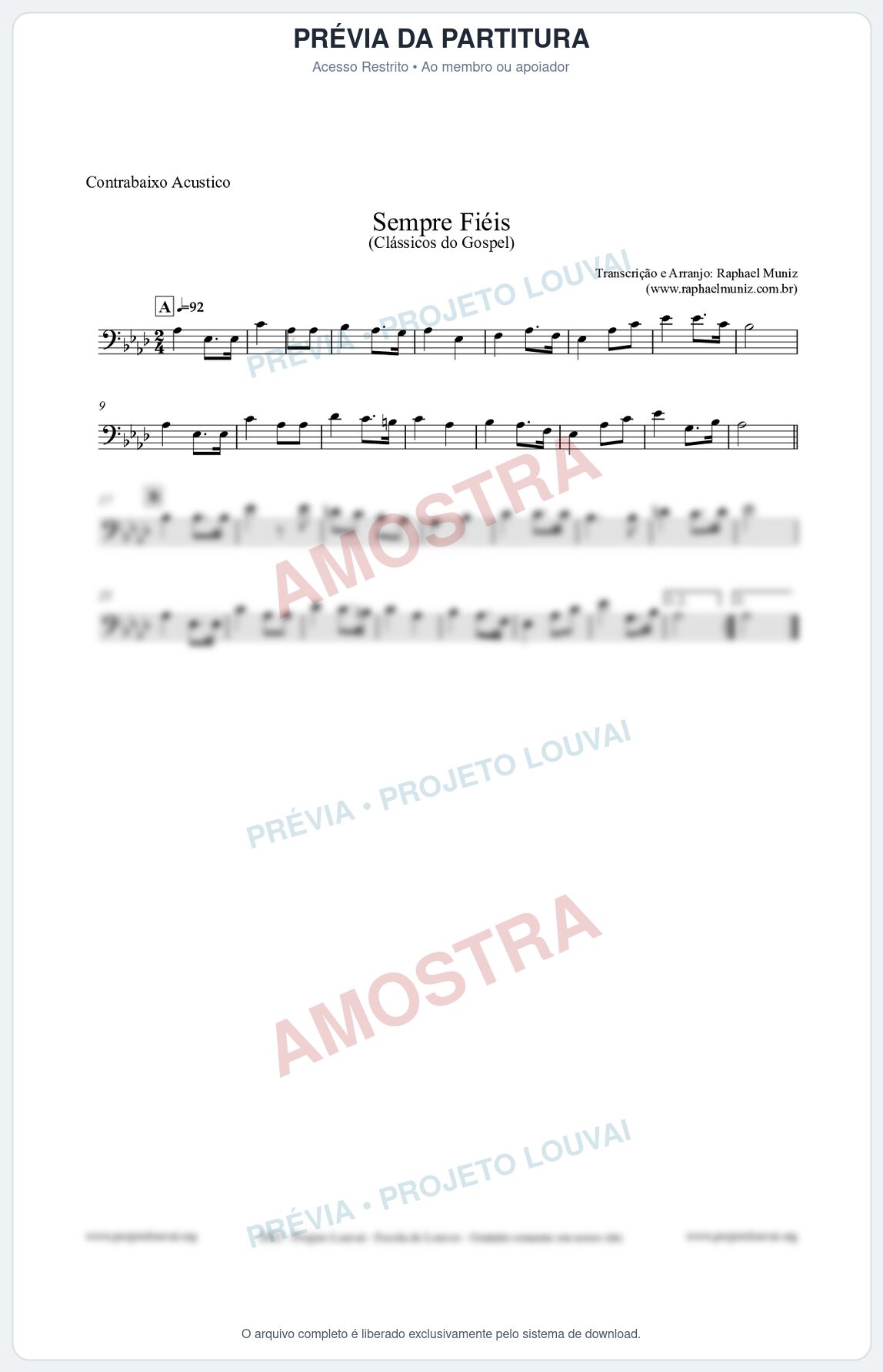 Prévia protegida da primeira página da partitura Partitura para Contrabaixo Acústico - Sempre Fiéis - Harpa Cristã nº50 - Clássicos do Gospel