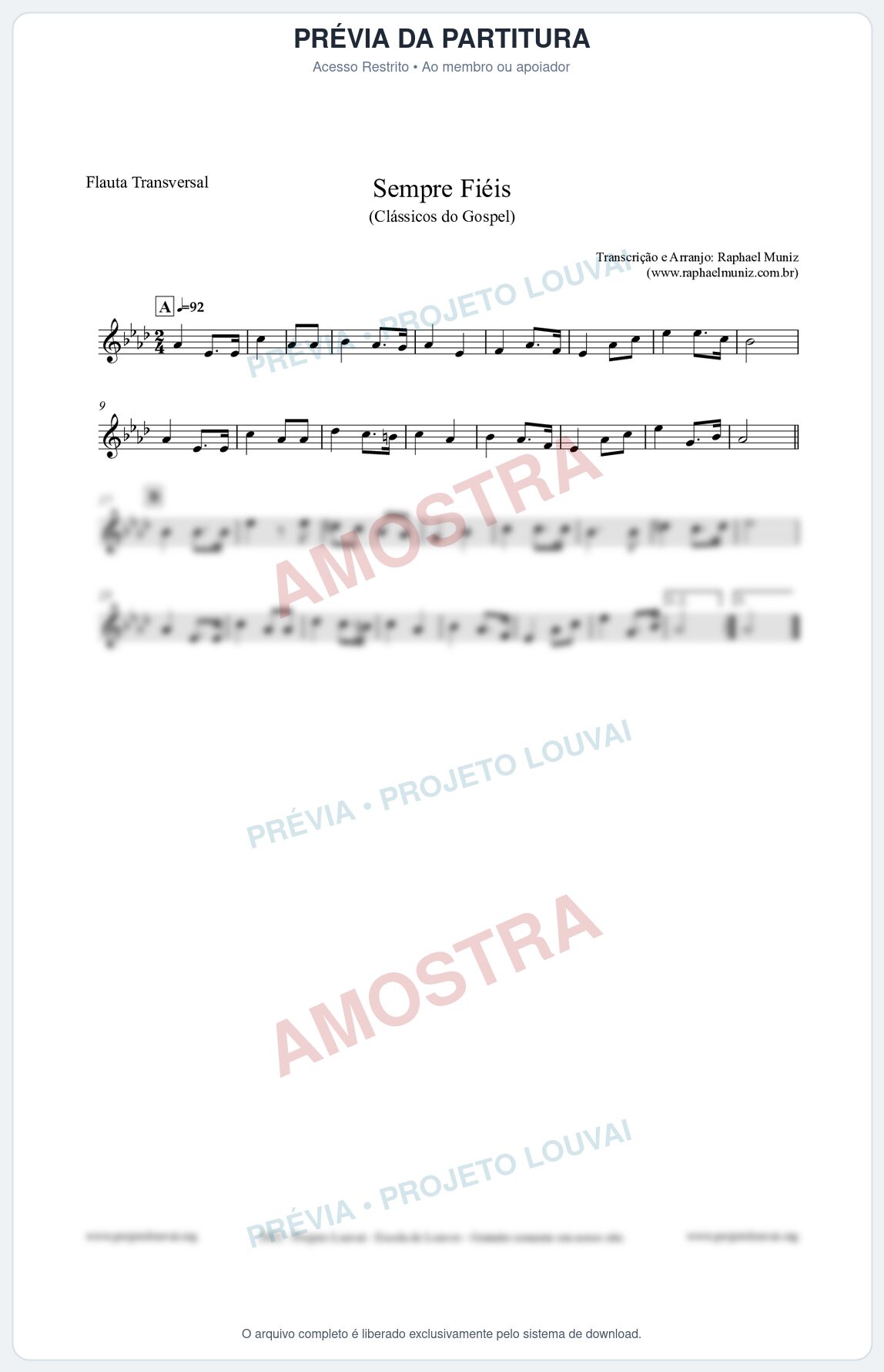 Prévia protegida da primeira página da partitura Partitura para Flauta Transversal - Sempre Fiéis - Harpa Cristã nº50 - Clássicos do Gospel