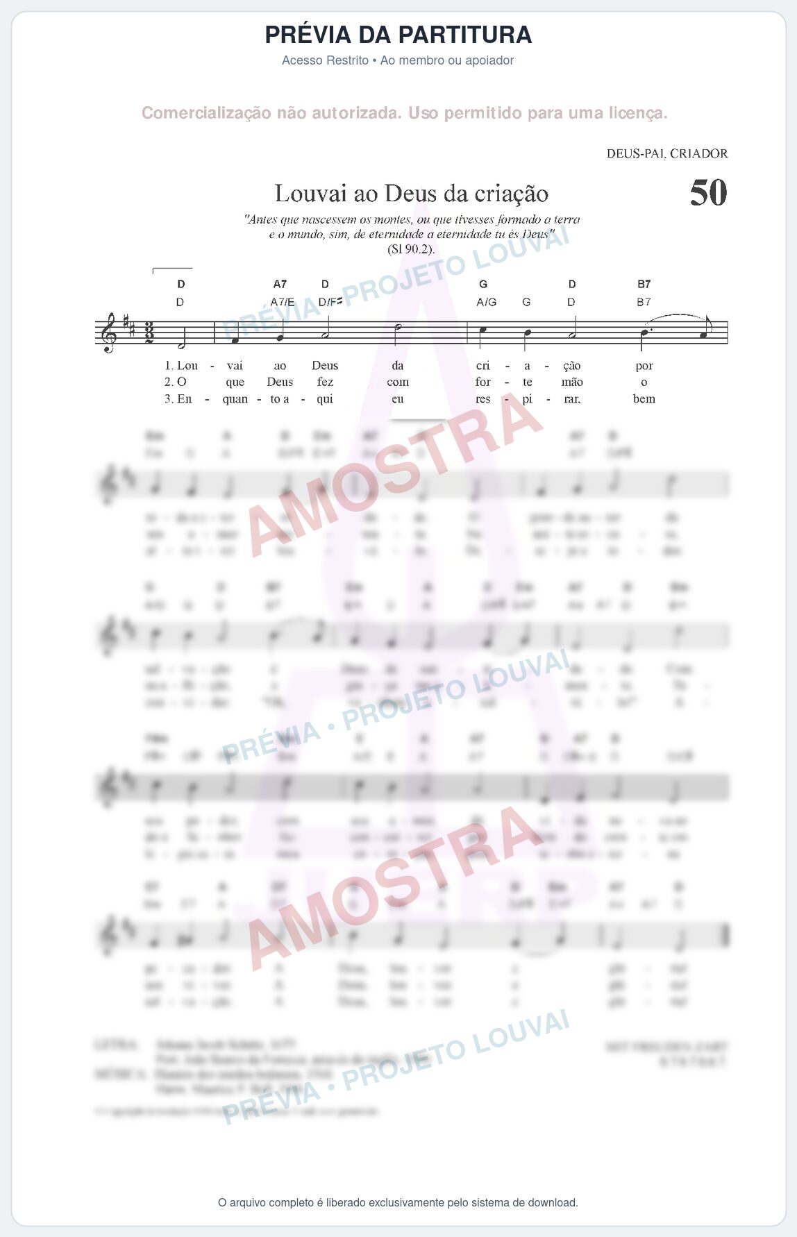 Prévia protegida da primeira página da partitura Partitura para Clarinete em Lá - Louvai ao Deus da criação - HCC nº50 - Clássicos do Gospel