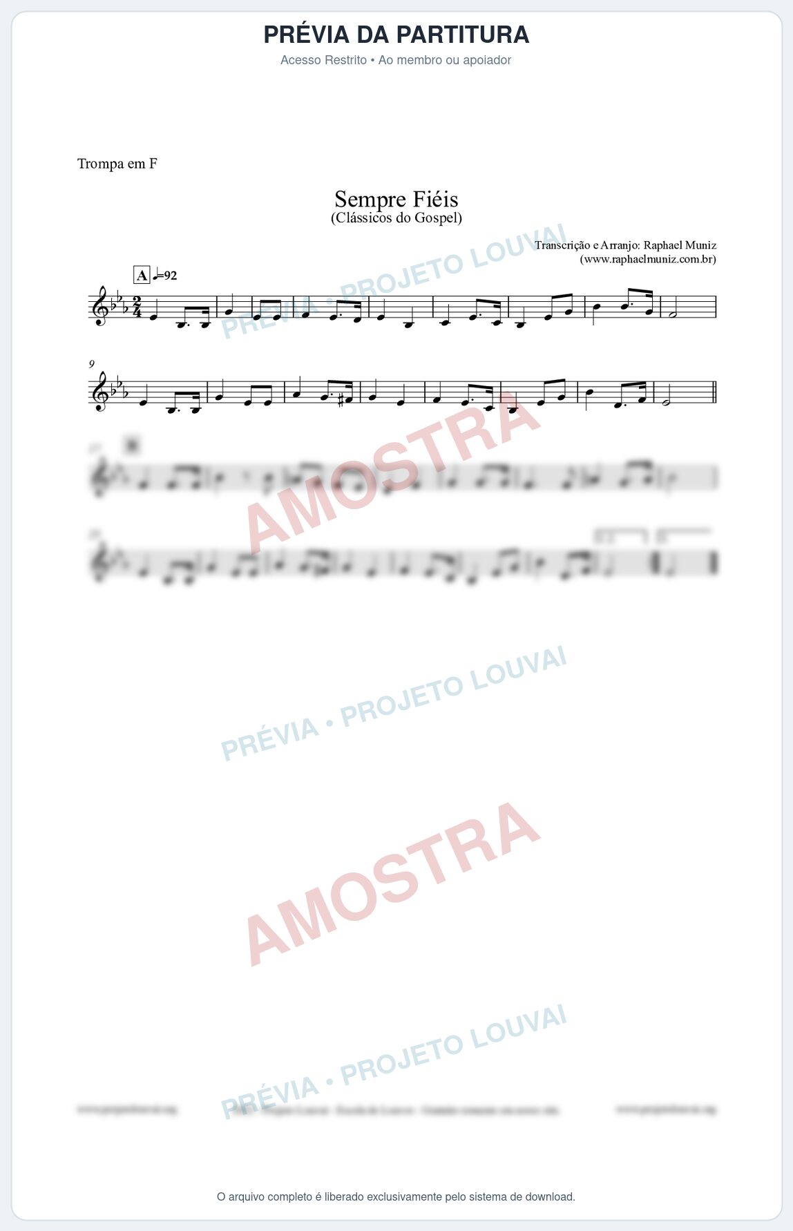 Prévia protegida da primeira página da partitura Partitura para Trompa em F - Sempre Fiéis - Harpa Cristã nº50 - Clássicos do Gospel