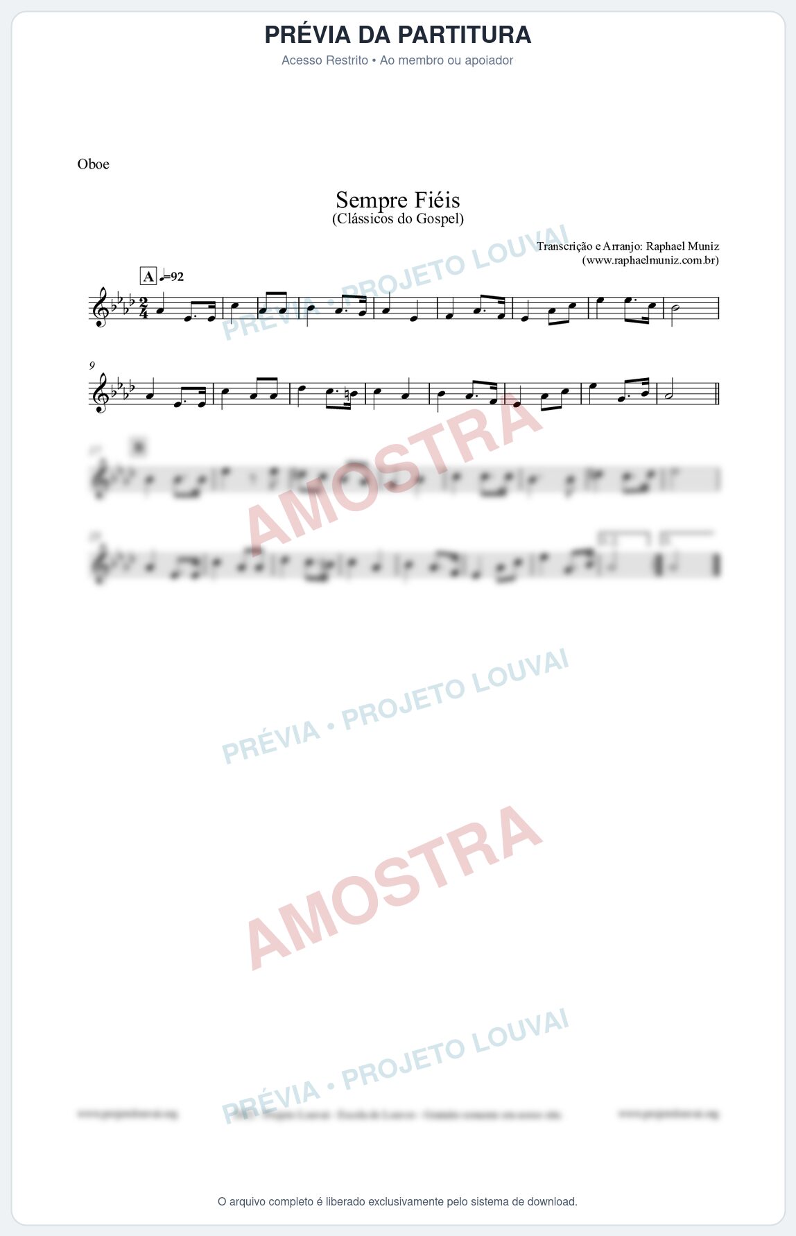 Prévia protegida da primeira página da partitura Partitura para Oboé - Sempre Fiéis - Harpa Cristã nº50 - Clássicos do Gospel