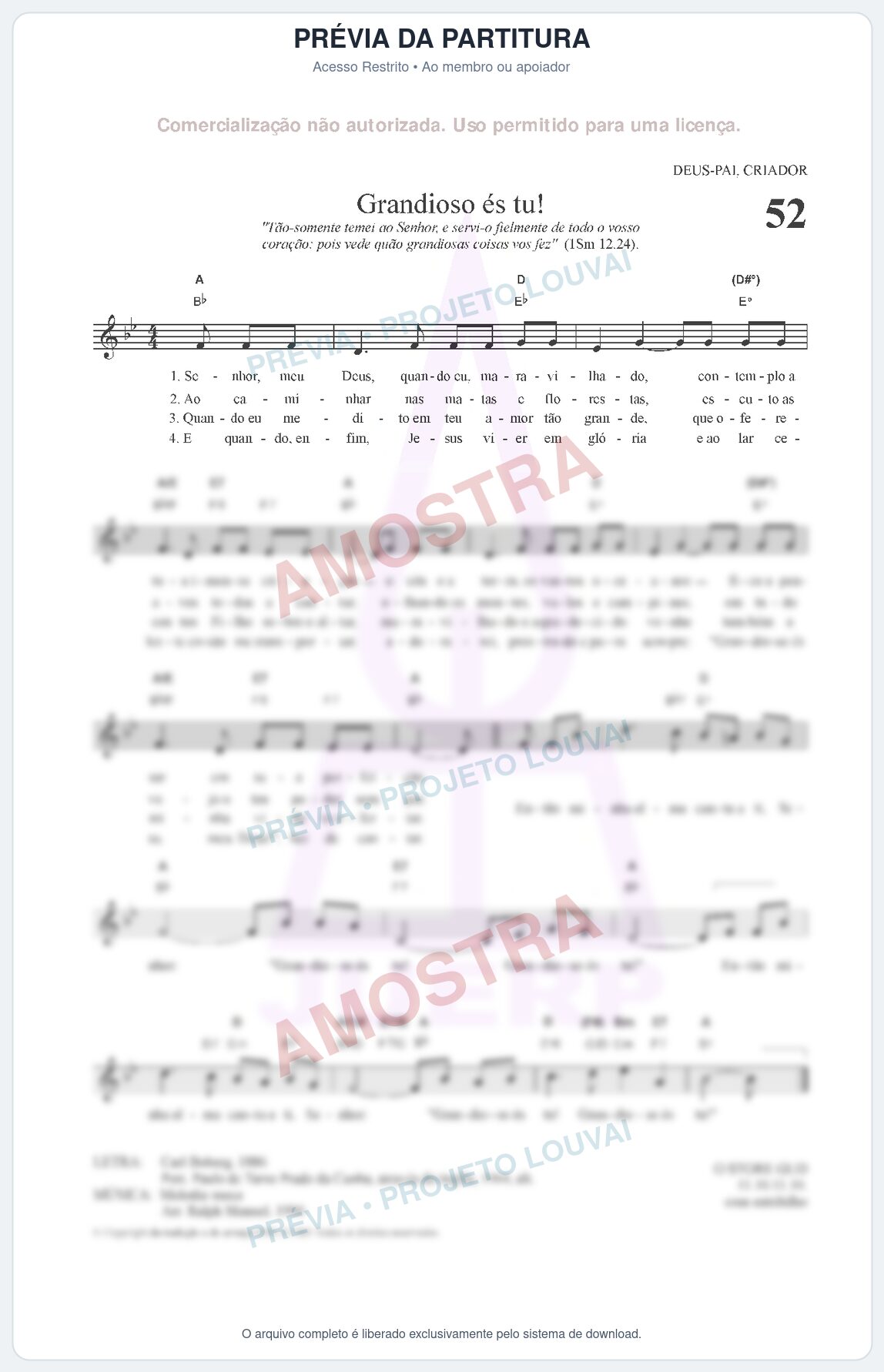 Prévia protegida da primeira página da partitura Partitura para Alaúde - Grandioso és tu! - HCC nº52 - Clássicos do Gospel