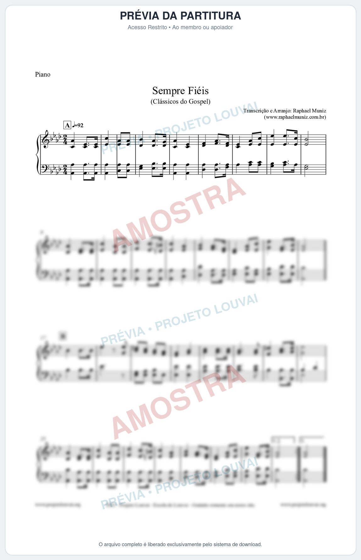 Prévia protegida da primeira página da partitura Partitura para Piano - Sempre Fiéis - Harpa Cristã nº50 - Clássicos do Gospel