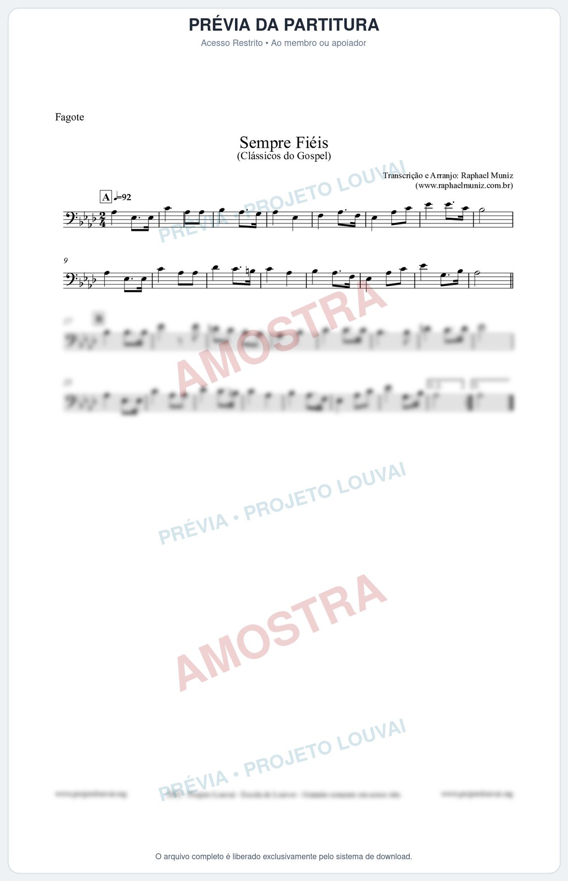Prévia protegida da primeira página da partitura Partitura para Fagote - Sempre Fiéis - Harpa Cristã nº50 - Clássicos do Gospel