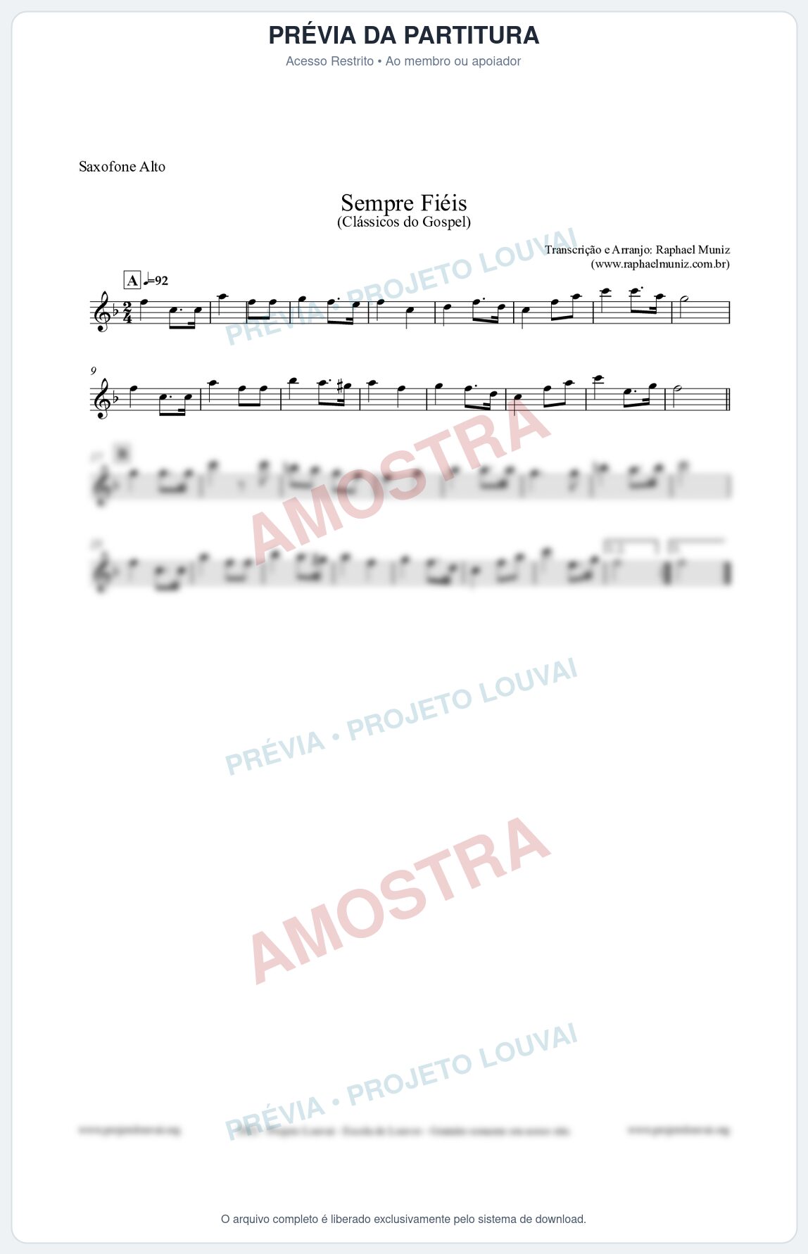 Prévia protegida da primeira página da partitura Partitura para Saxofone Alto - Sempre Fiéis - Harpa Cristã nº50 - Clássicos do Gospel