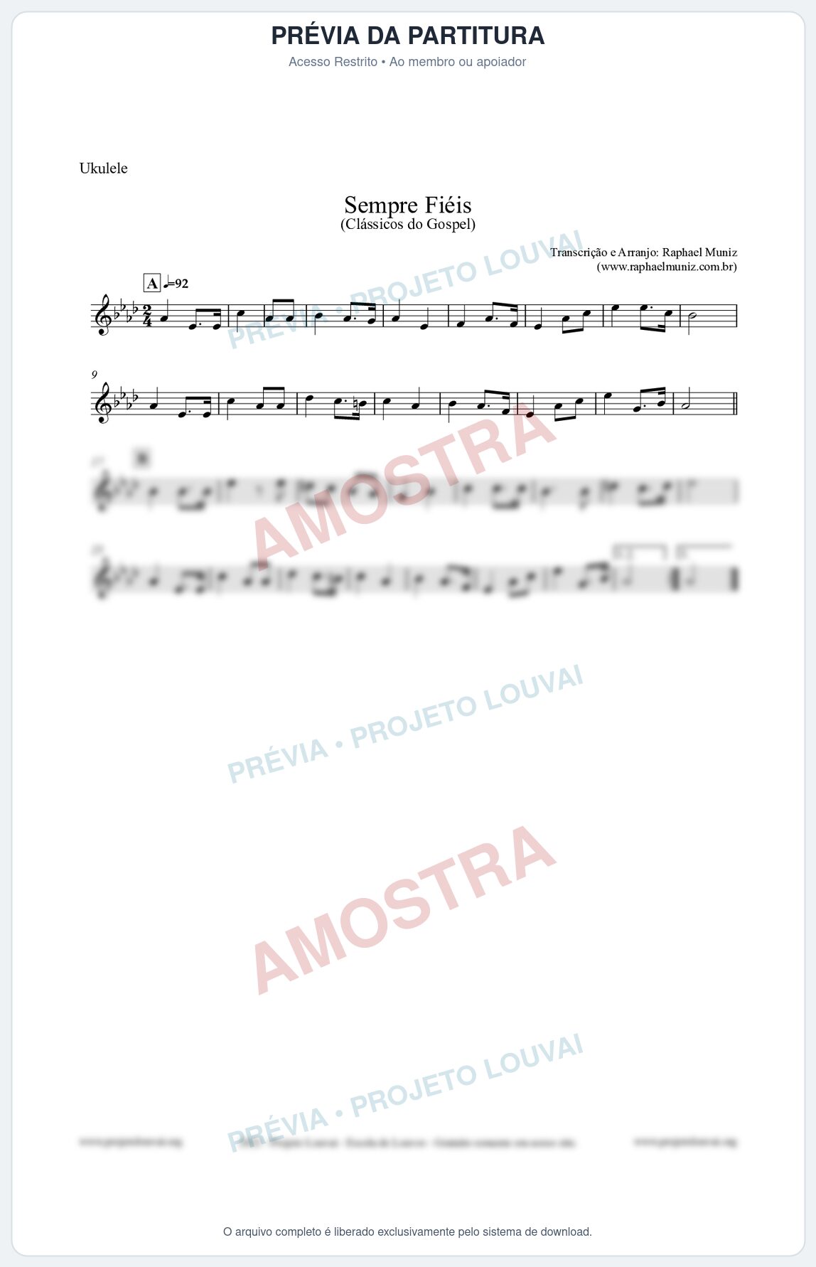 Prévia protegida da primeira página da partitura Partitura para Ukulele - Sempre Fiéis - Harpa Cristã nº50 - Clássicos do Gospel