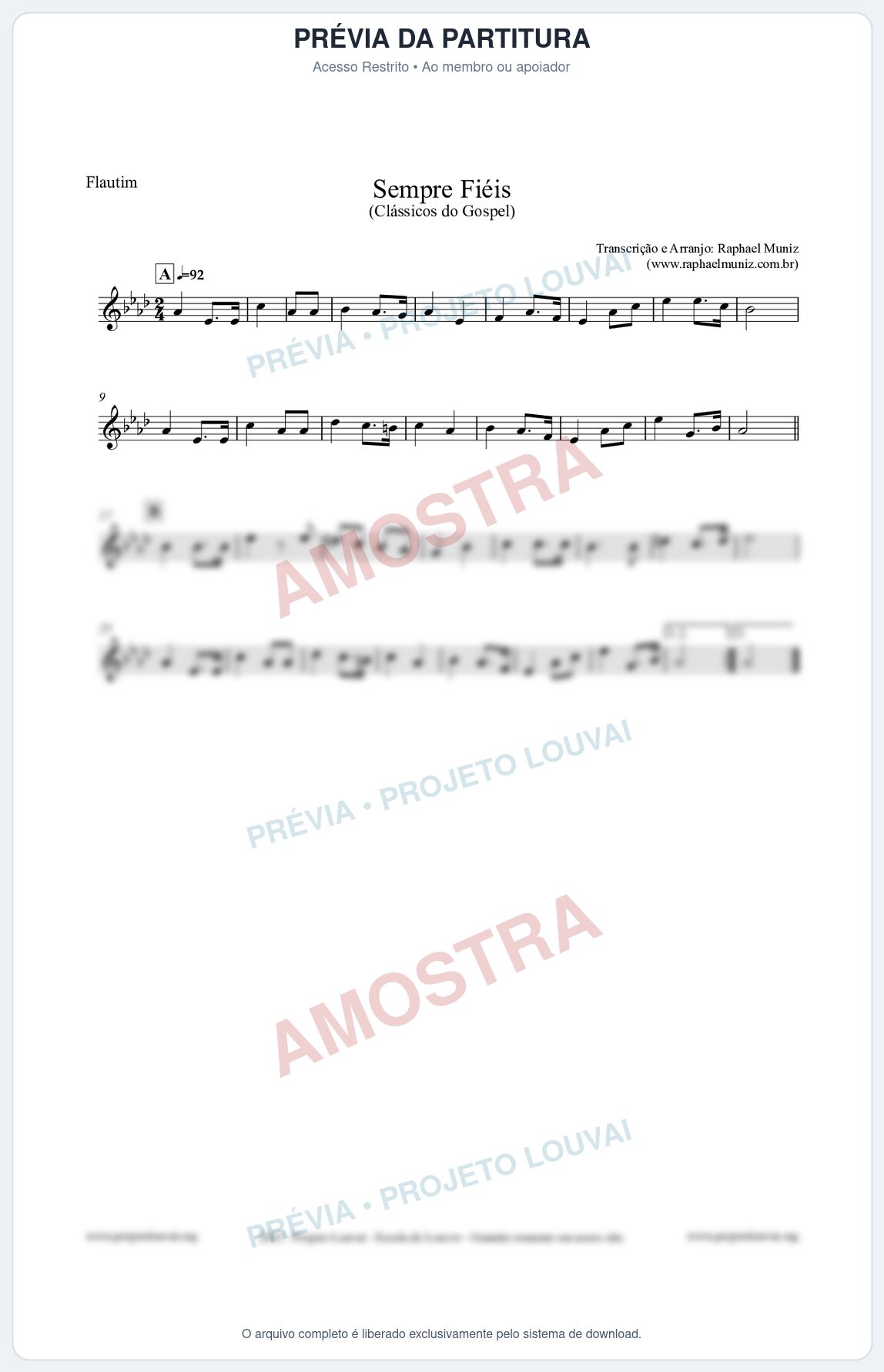 Prévia protegida da primeira página da partitura Partitura para Flautim - Sempre Fiéis - Harpa Cristã nº50 - Clássicos do Gospel