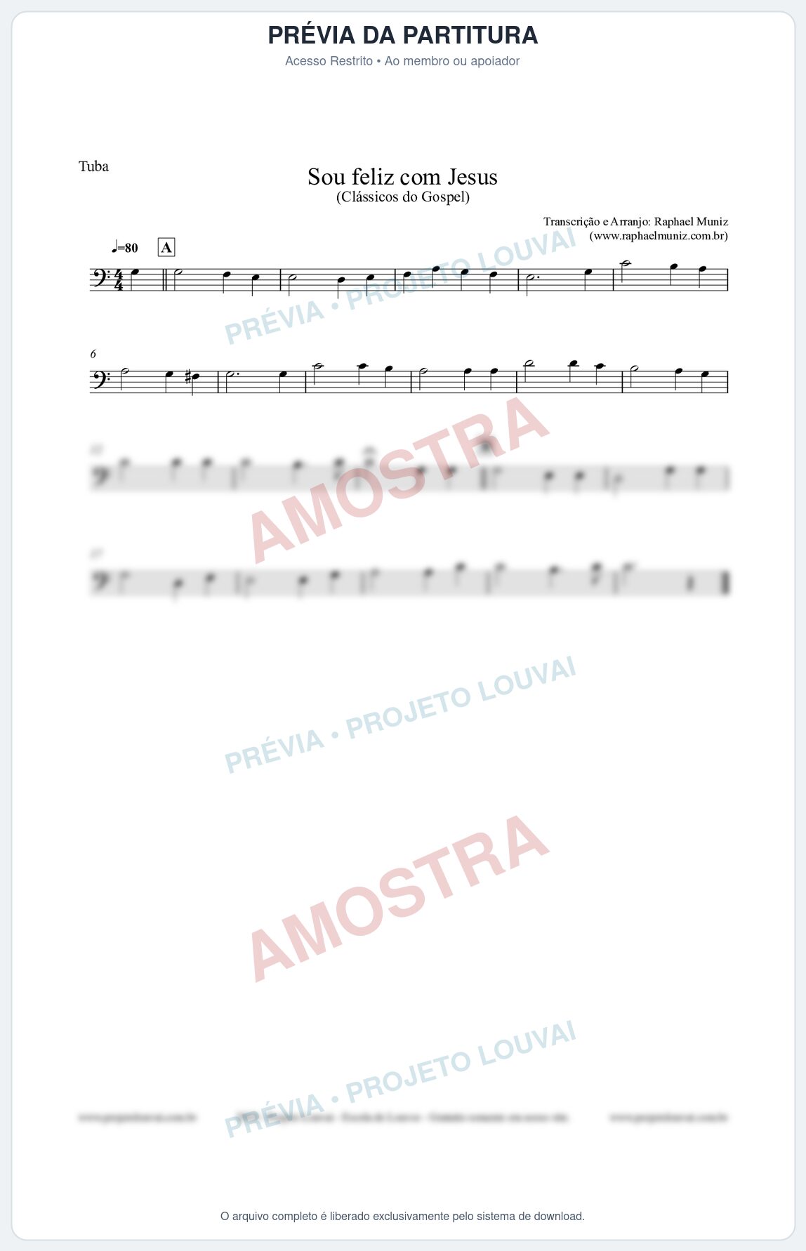 Prévia protegida da primeira página da partitura Partitura para Tuba em Dó - Sou Feliz com Jesus - Clássicos do Gospel