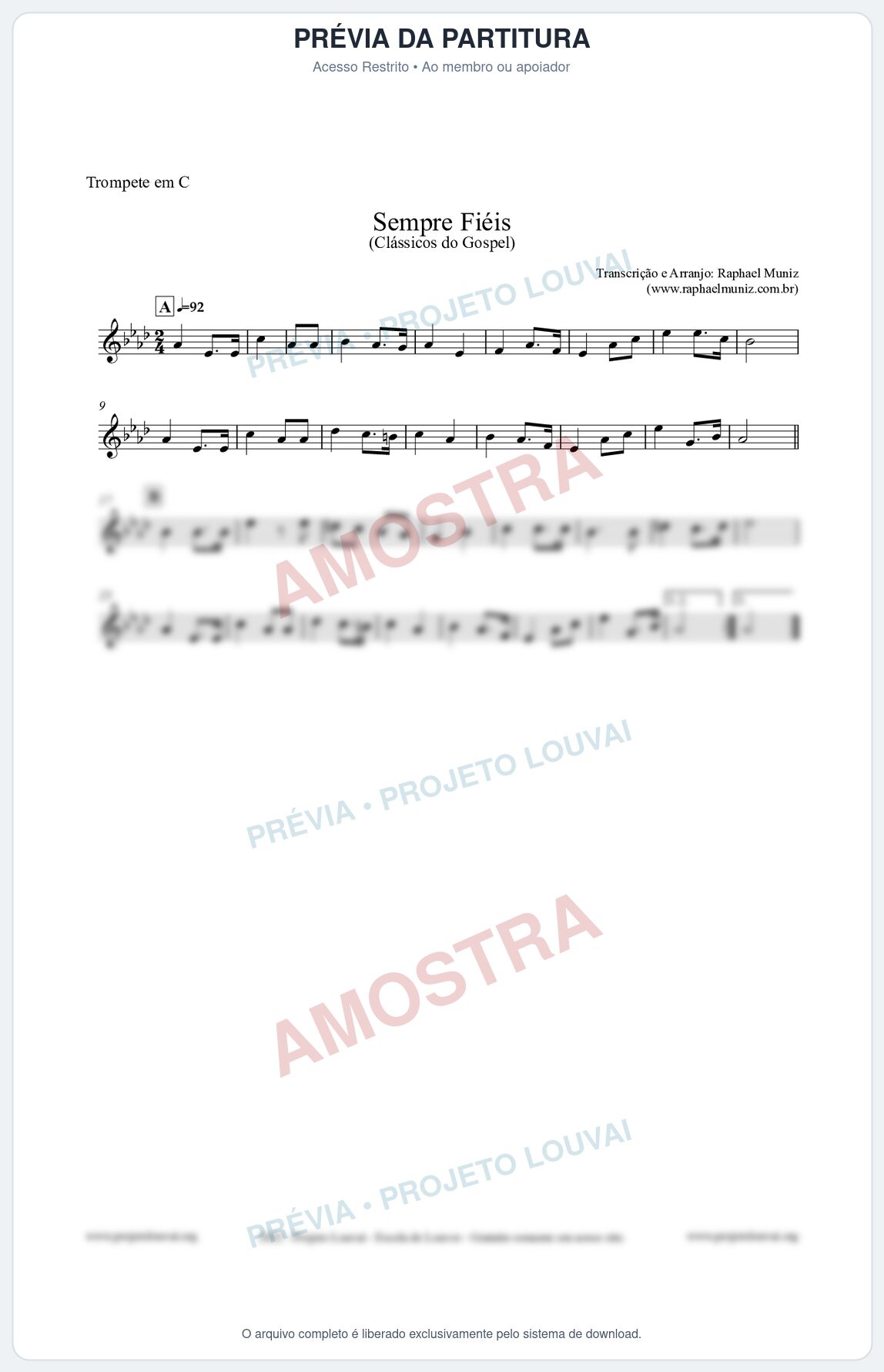 Prévia protegida da primeira página da partitura Partitura para Trompete em C - Sempre Fiéis - Harpa Cristã nº50 - Clássicos do Gospel