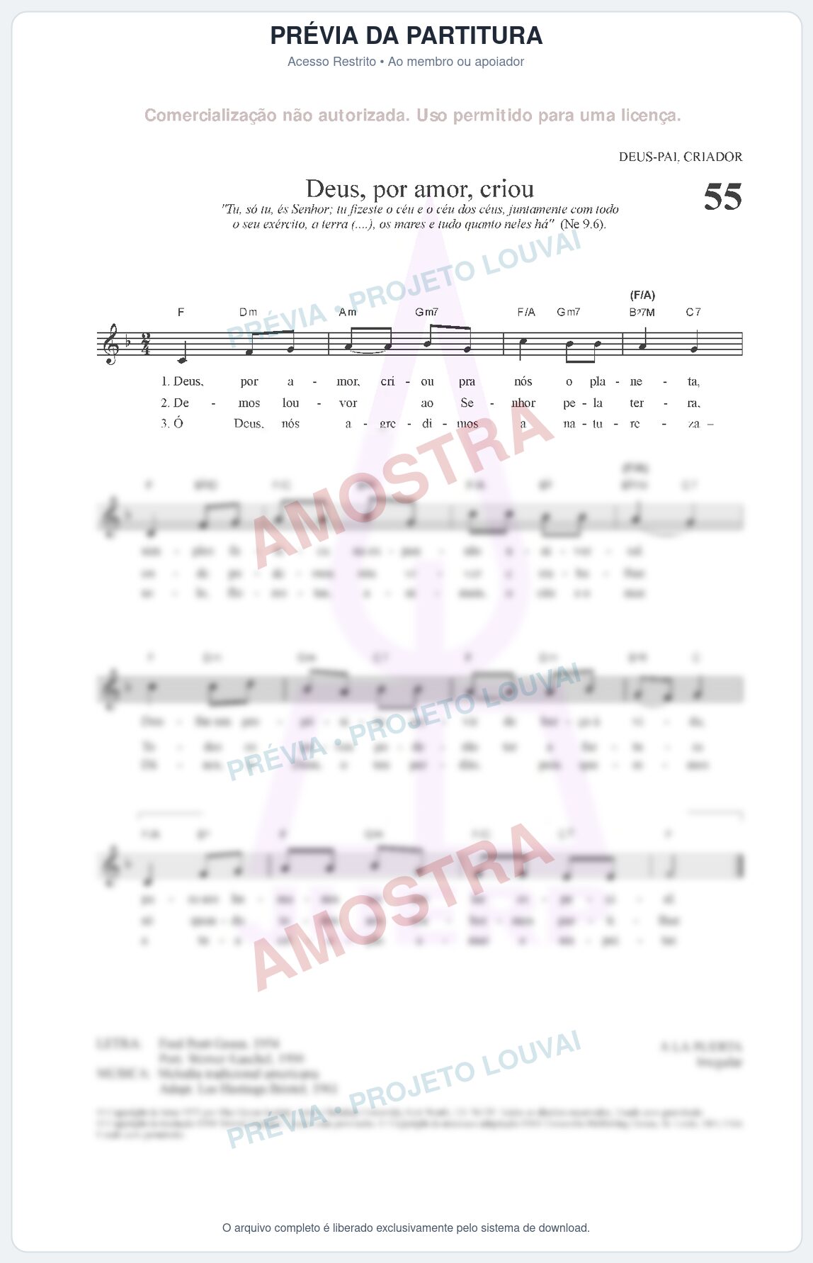 Prévia protegida da primeira página da partitura Partitura para Clarinete em Lá - Deus, por amor, criou - HCC nº55 - Clássicos do Gospel