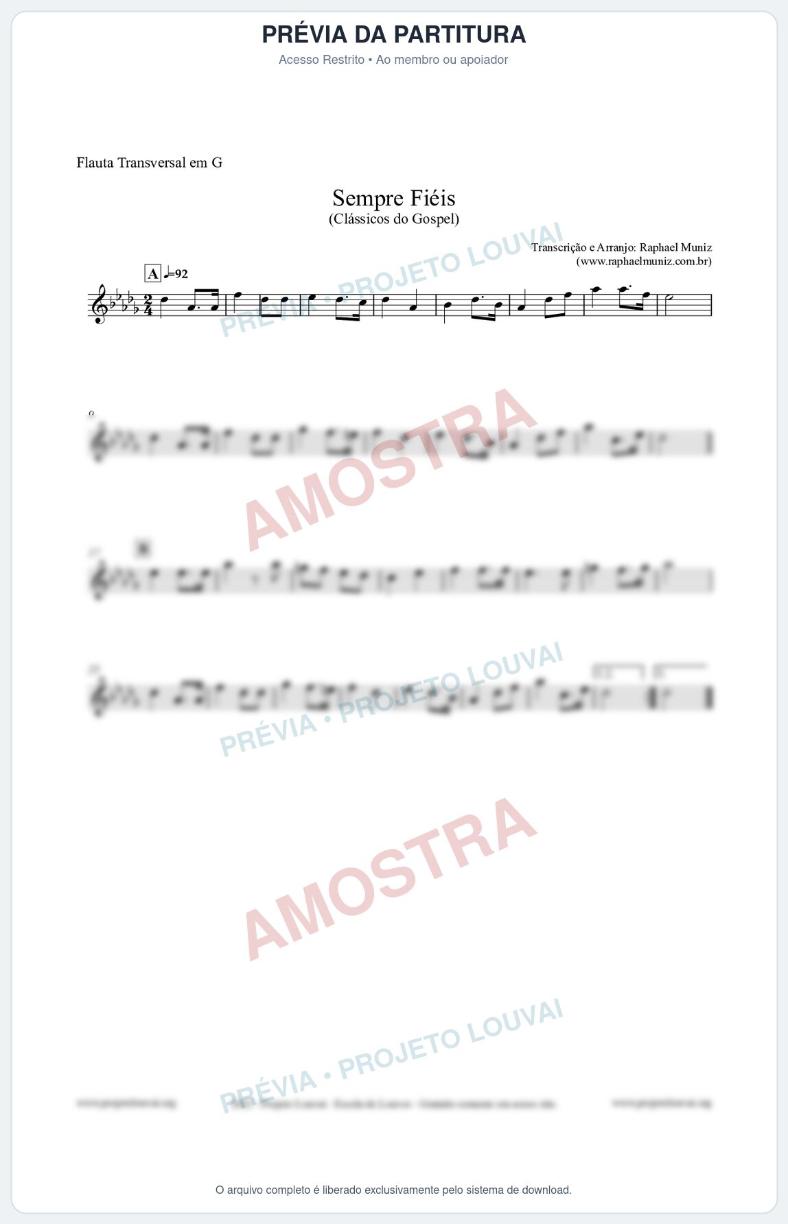Prévia protegida da primeira página da partitura Partitura para Flauta Transversal em G - Sempre Fiéis - Harpa Cristã nº50 - Clássicos do Gospel