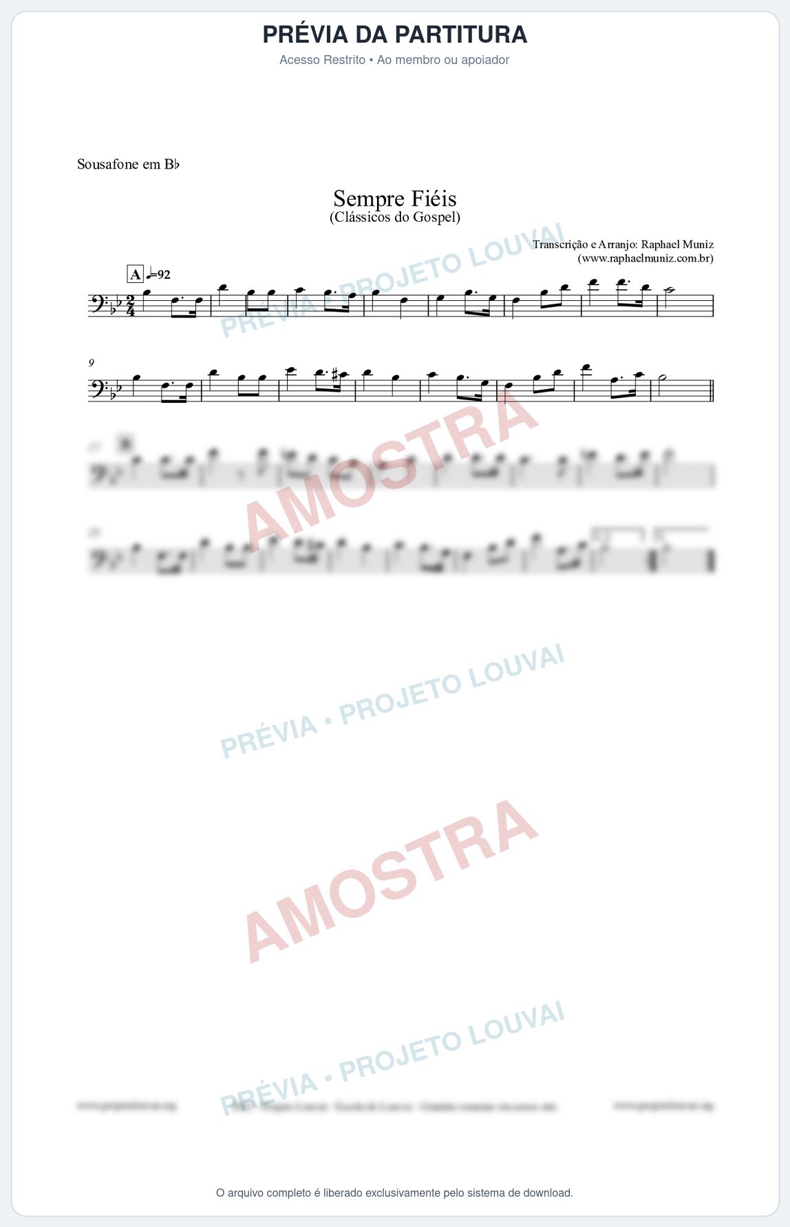 Prévia protegida da primeira página da partitura Partitura para Sousafone em Bb - Sempre Fiéis - Harpa Cristã nº50 - Clássicos do Gospel