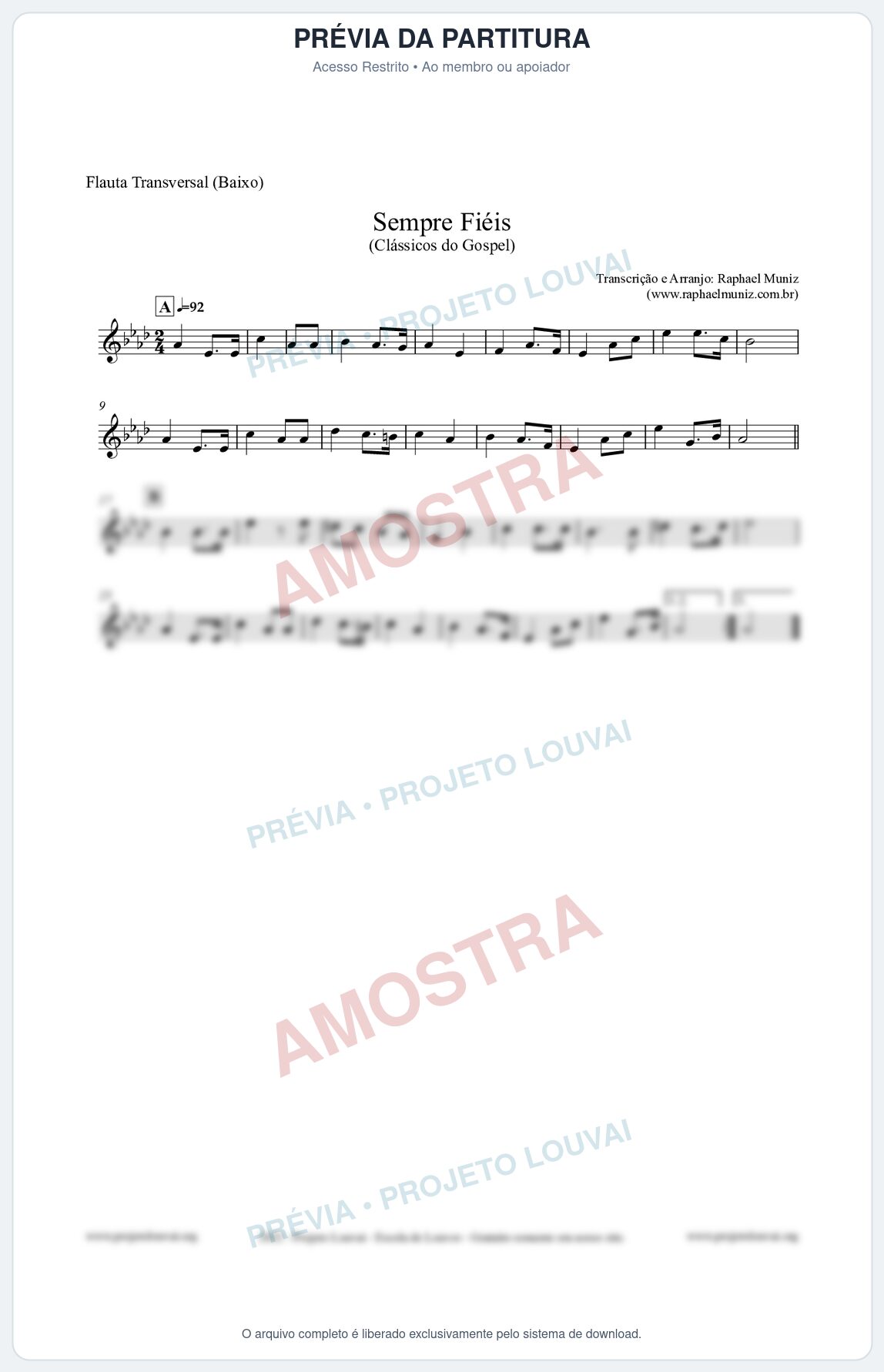 Prévia protegida da primeira página da partitura Partitura para Flauta Transversal (Baixo) - Sempre Fiéis - Harpa Cristã nº50 - Clássicos do Gospel