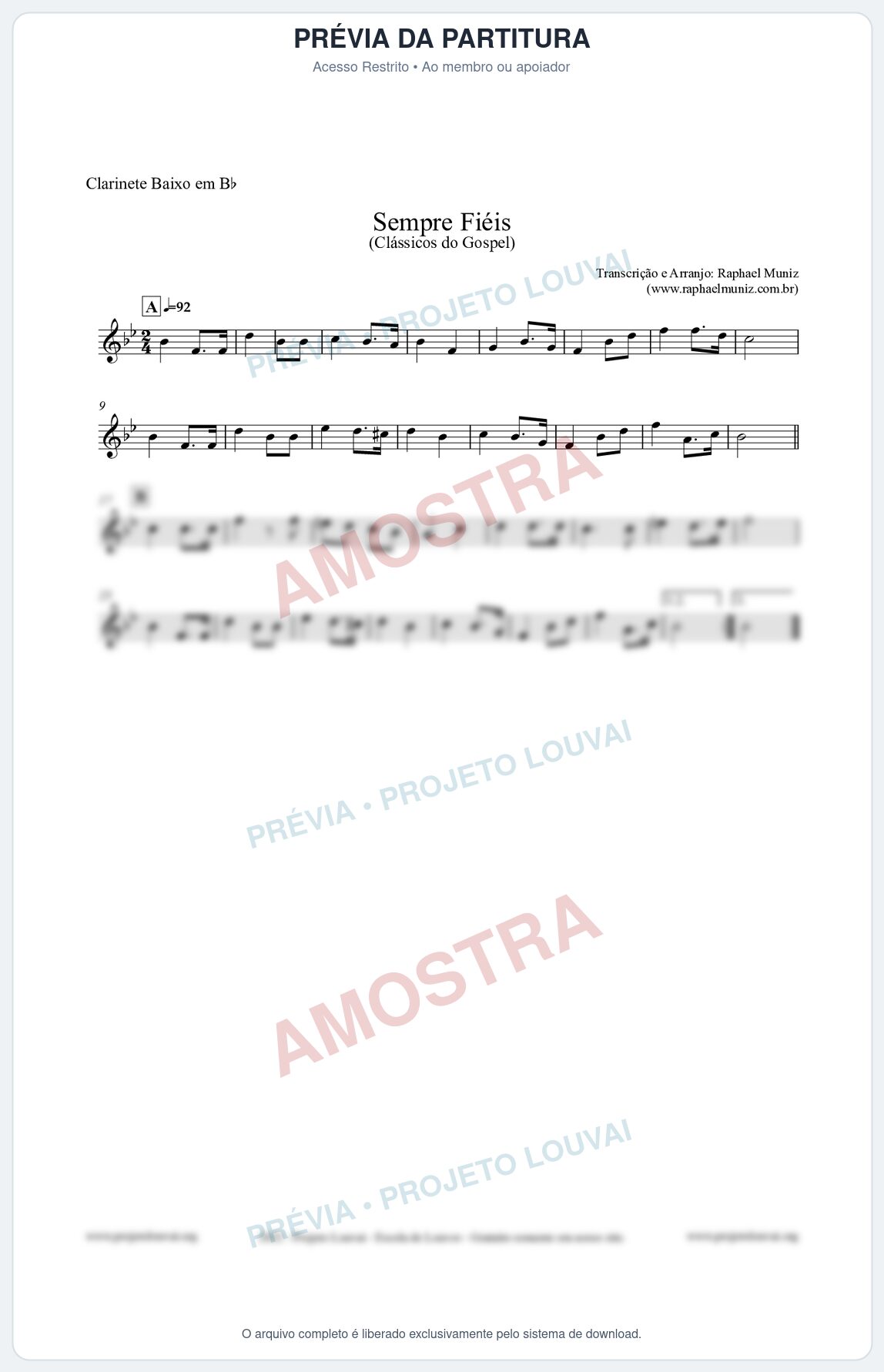 Prévia protegida da primeira página da partitura Partitura para Clarinete Baixo em Bb - Sempre Fiéis - Harpa Cristã nº50 - Clássicos do Gospel