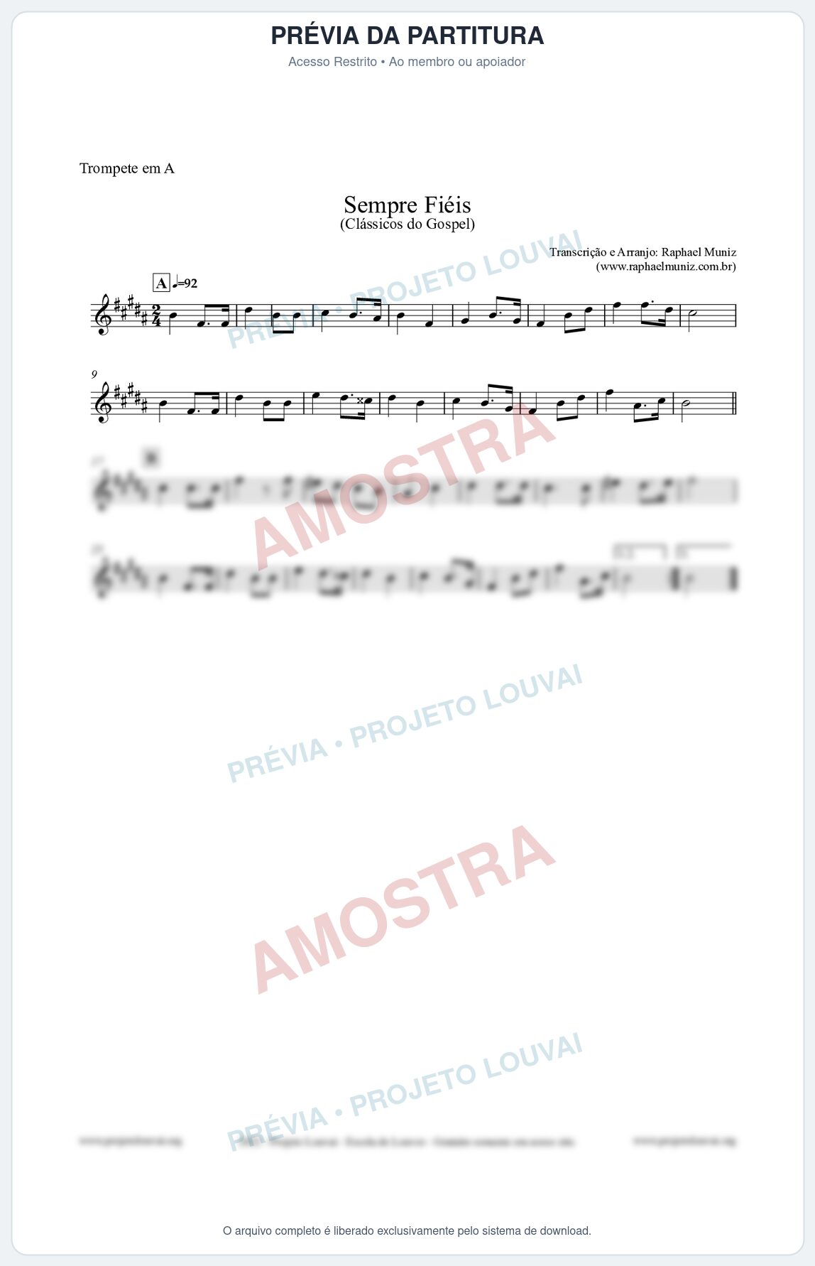 Prévia protegida da primeira página da partitura Partitura para Trompete em A - Sempre Fiéis - Harpa Cristã nº50 - Clássicos do Gospel