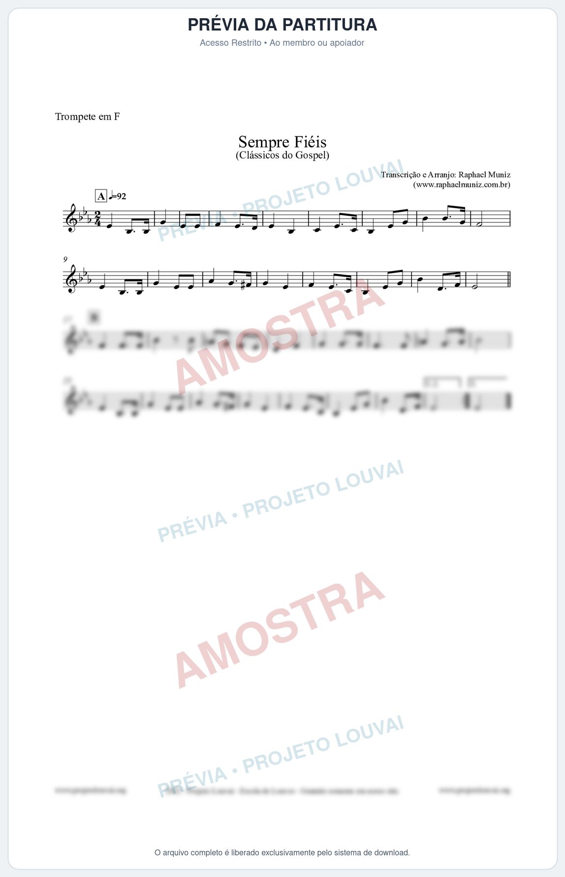 Prévia protegida da primeira página da partitura Partitura para Trompete em F - Sempre Fiéis - Harpa Cristã nº50 - Clássicos do Gospel