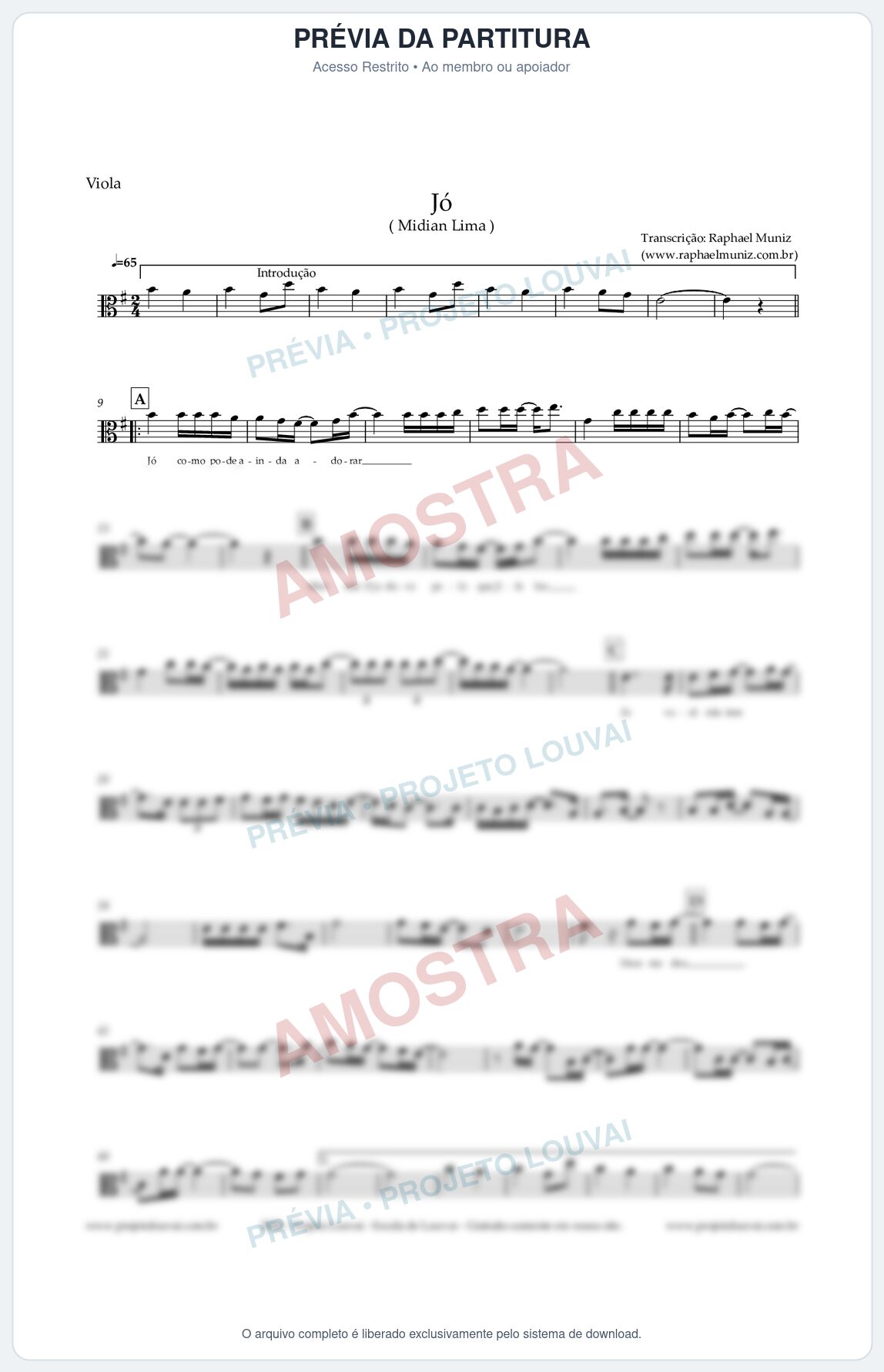 Prévia protegida da primeira página da partitura Partitura para Viola - Jó - Midian Lima