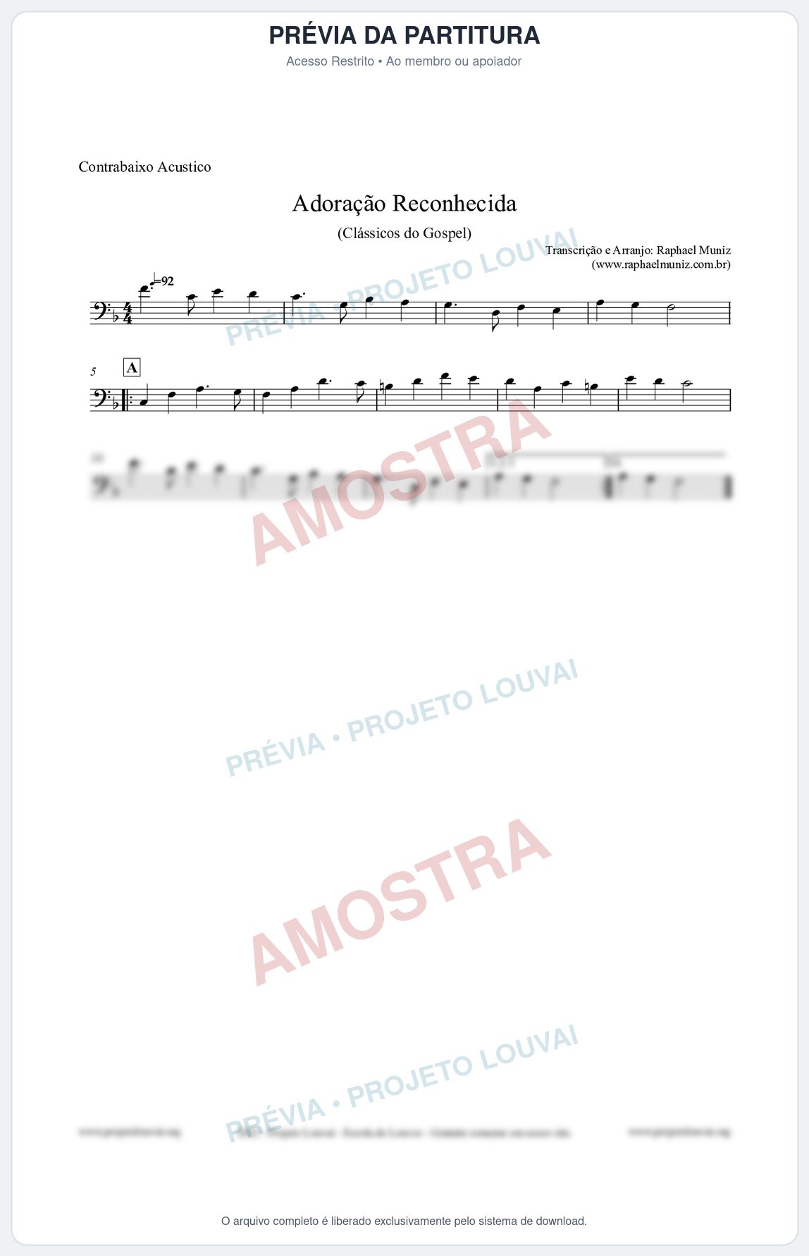 Prévia protegida da primeira página da partitura Partitura para Contrabaixo Acústico - Adoração Reconhecida - Harpa Cristã nº51 - Clássicos do Gospel