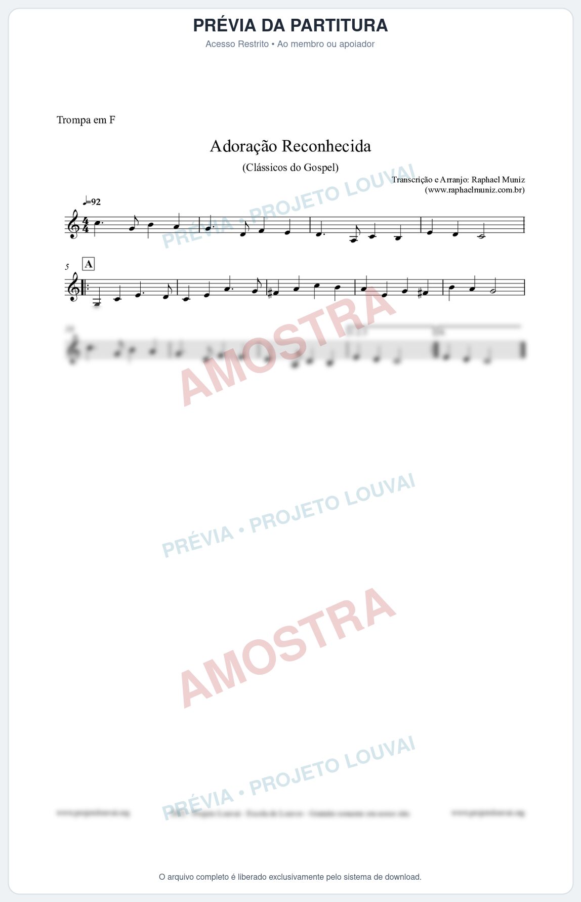 Prévia protegida da primeira página da partitura Partitura para Trompa em F - Adoração Reconhecida - Harpa Cristã nº51 - Clássicos do Gospel