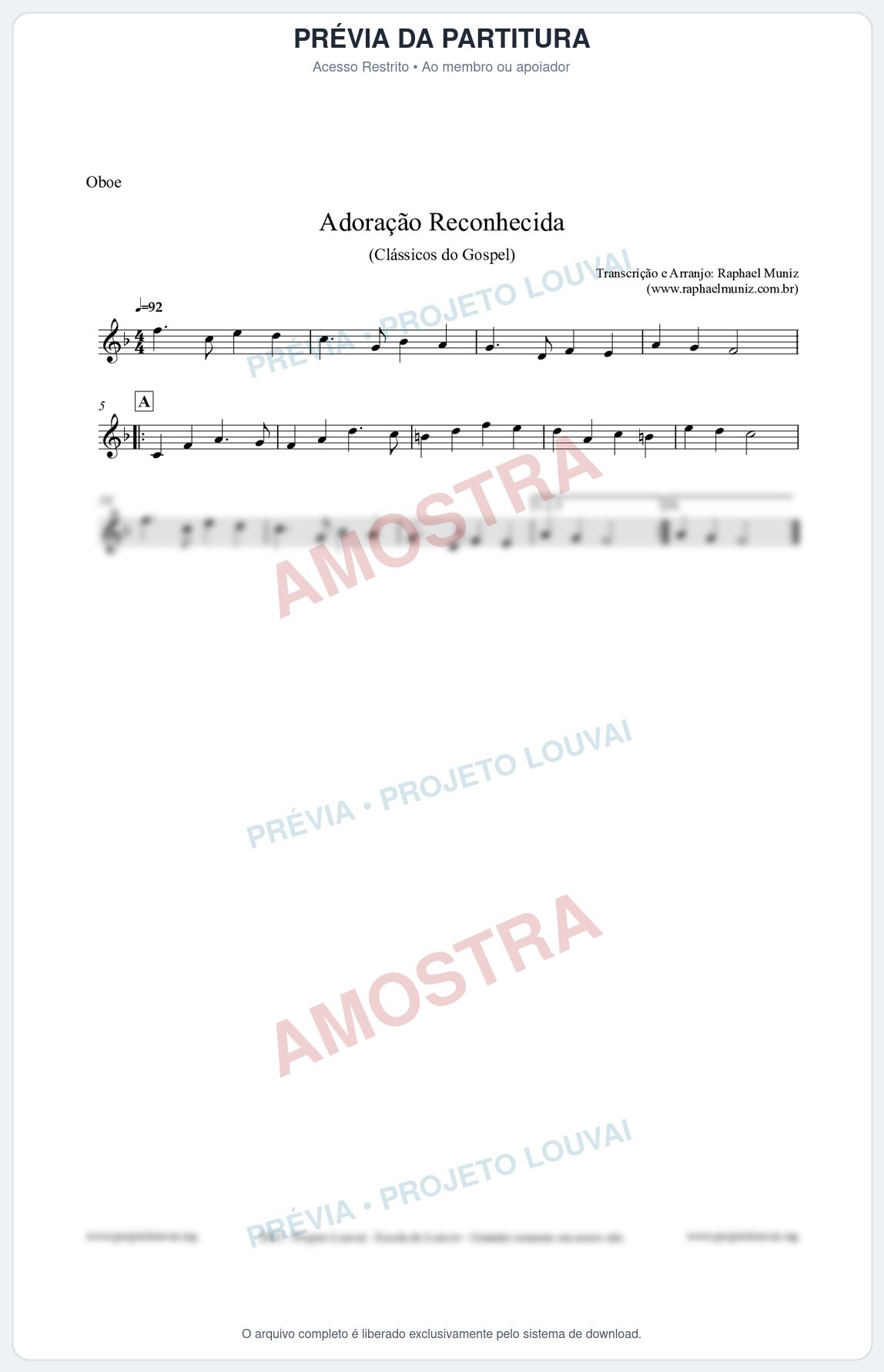 Prévia protegida da primeira página da partitura Partitura para Oboé - Adoração Reconhecida - Harpa Cristã nº51 - Clássicos do Gospel