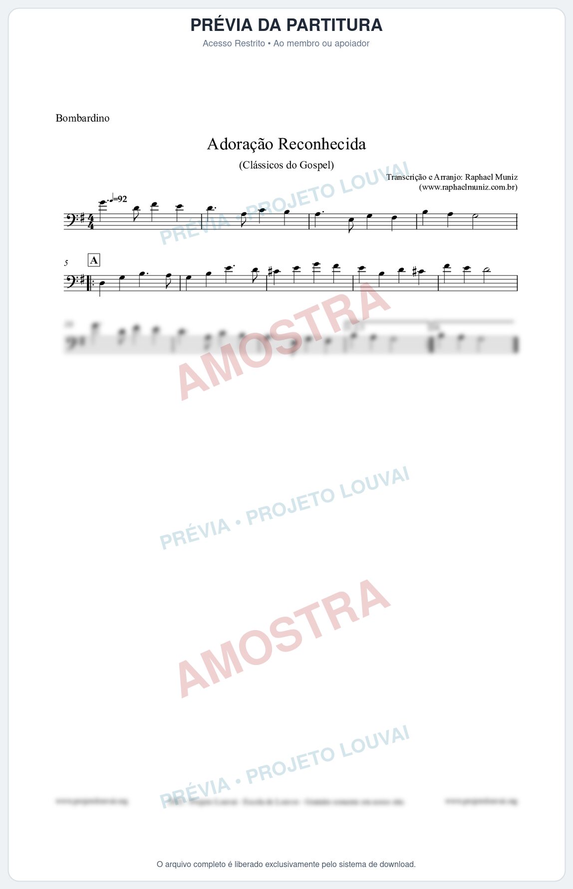 Prévia protegida da primeira página da partitura Partitura para Bombardino - Adoração Reconhecida - Harpa Cristã nº51 - Clássicos do Gospel