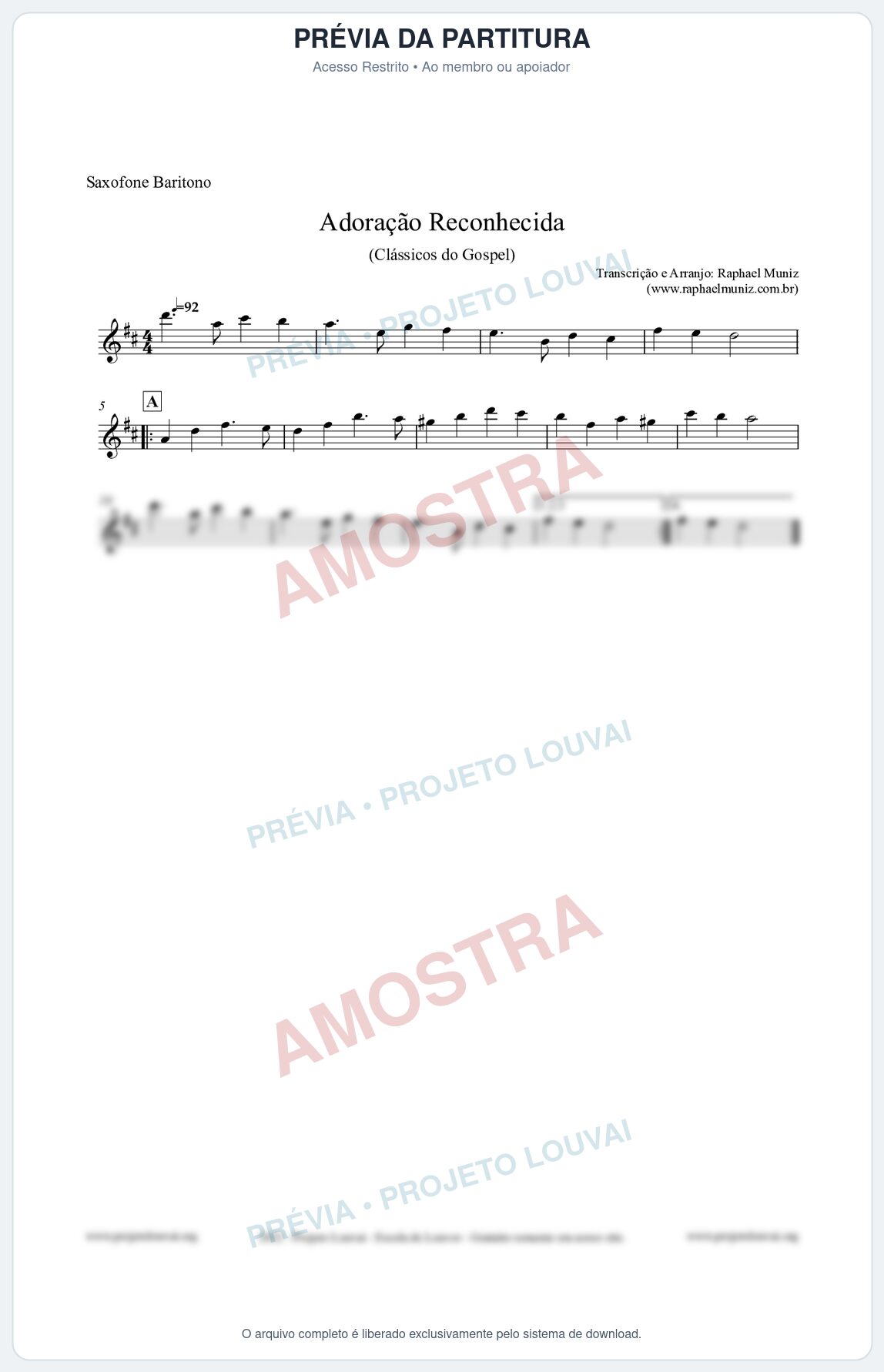Prévia protegida da primeira página da partitura Partitura para Saxofone Barítono - Adoração Reconhecida - Harpa Cristã nº51 - Clássicos do Gospel